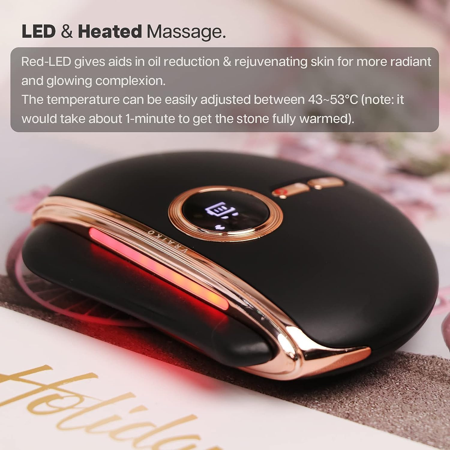 VRAIKO Eclipse Gua Sha Facial Tools, Face Sculpting Tool, Electric Face Massager with Heat & Vibration & 1000Mah Battery, Neck & Face Lift, Wrinkle and Puffiness Reduction & Promote Lymphatic Drainage (Black Gold)