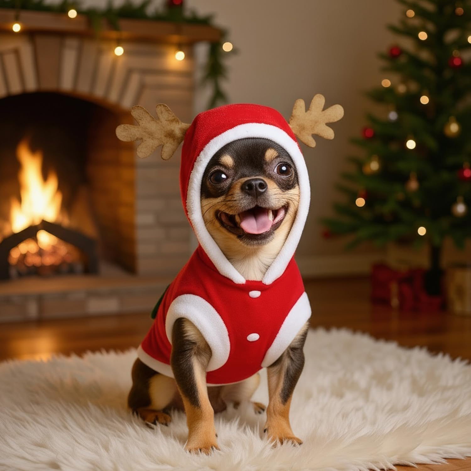 Dog Cat Christmas Outfit, Cute Elk Pattern with Christmas Tree for Small Medium Large Dogs Cats for New Year Party（S） image number 3