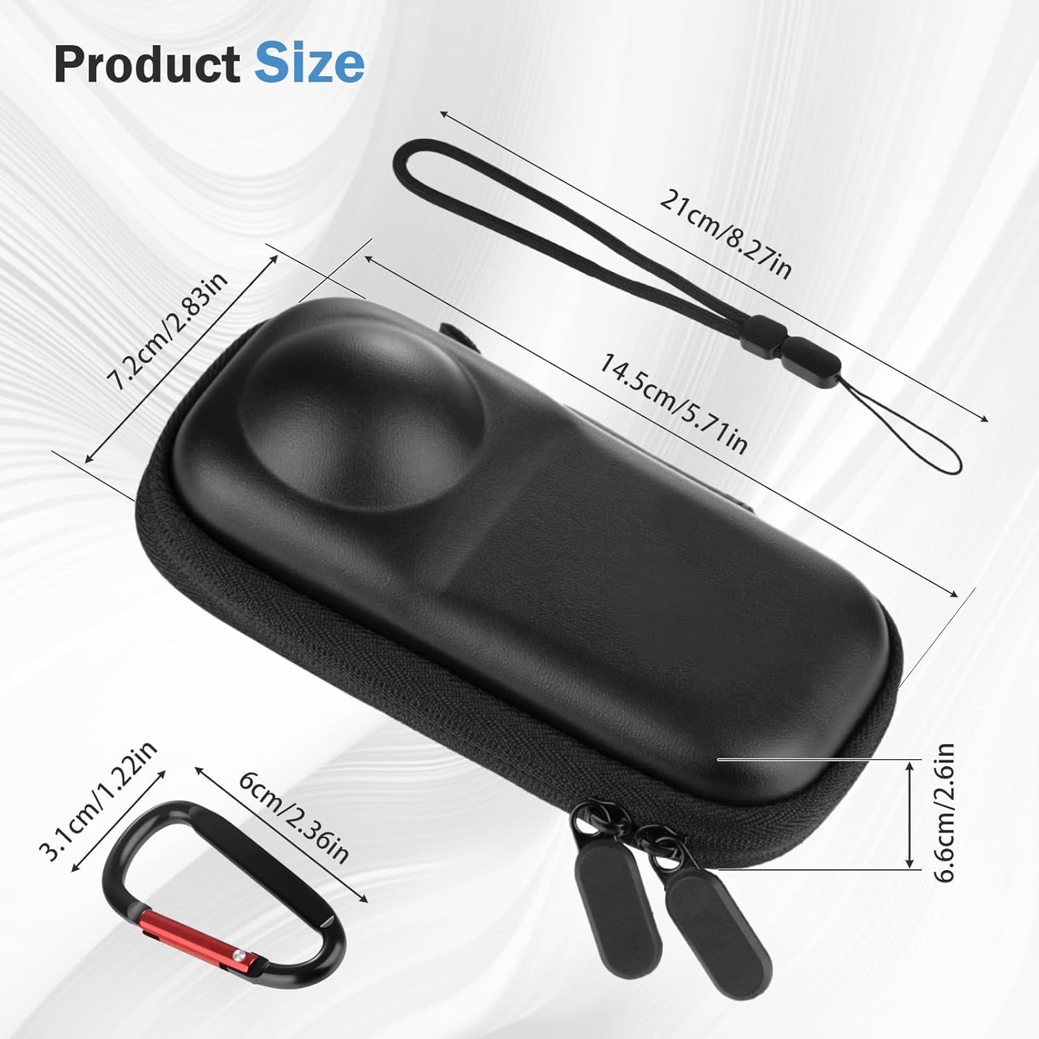 Glasflength Case for Insta360 X4 Camera, PU Hard Shell Carry Bag, Small Travel Bag, Water-Repellent, Portable Storage Bag, Lens Protective Case with Wrist Strap, Carabiner (Black), Black, Modern image number 3