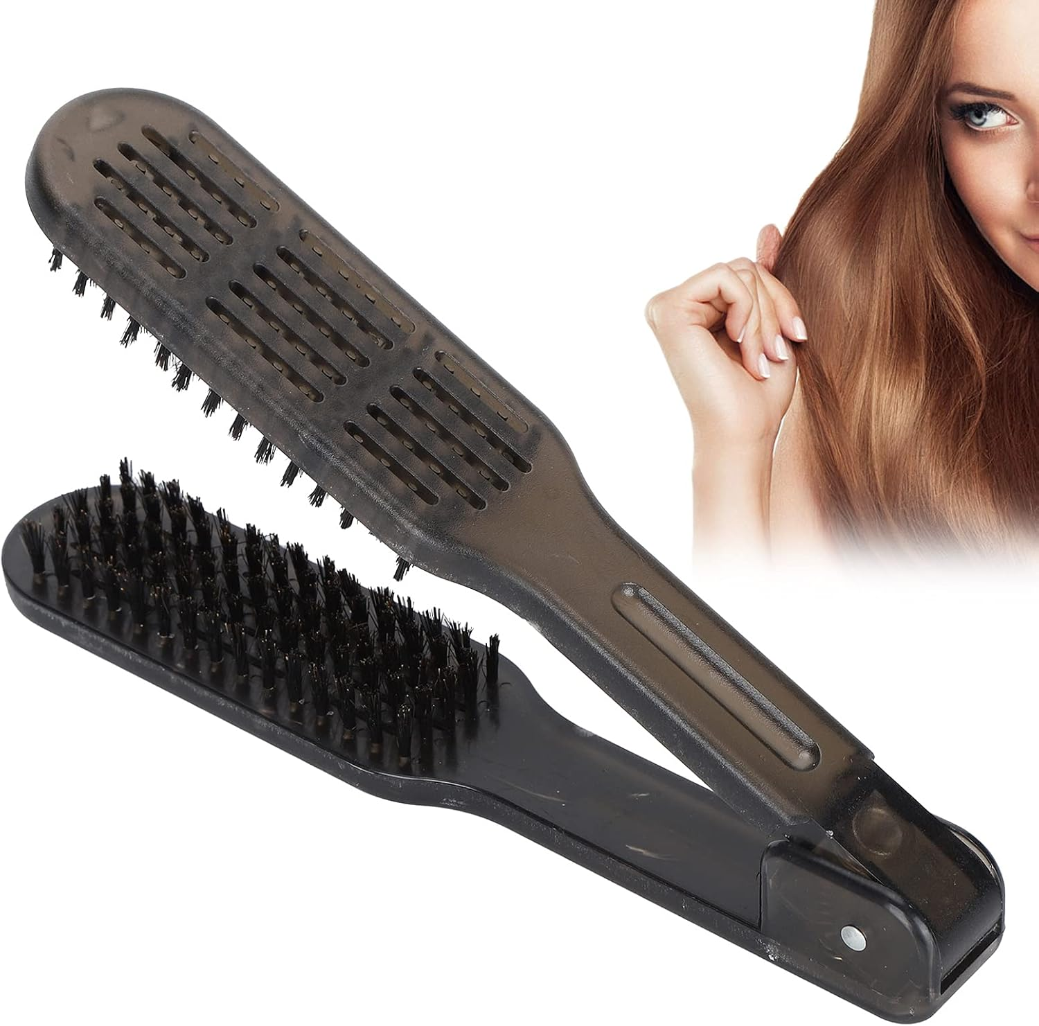 Chazcool Double Brush for Hair Straightening, Clamp Brush for Straightening Hair, Hair Styling Clips for Smoothing and Straight Hair Styles image number 3