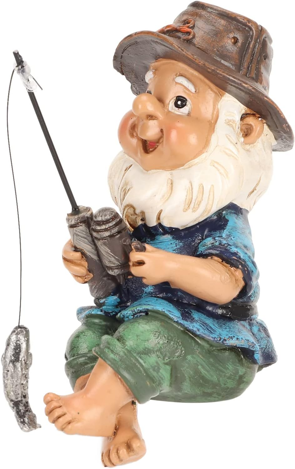 Fishing Gnome Sitter Resin Statue, Handcrafted Outdoor Garden Decoration, Lawn Ornament Garden Sculptures with Rich Colors for Patio image number 6