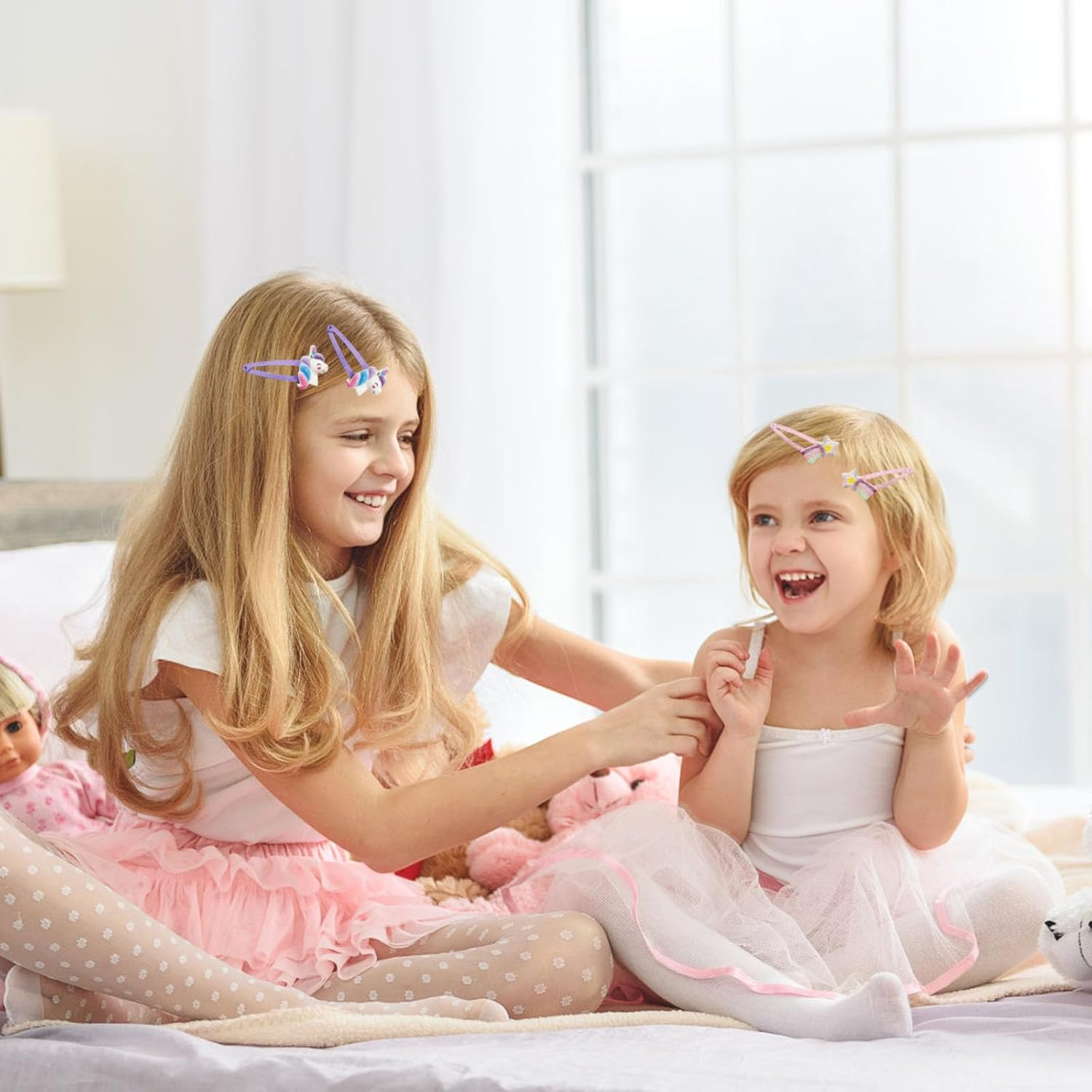 Pack of 16 Hair Clips Girls, 4 Pieces Mini Colourful Hair Scrunchies, 6 Pairs / 12 Pack Unicorn Hair Clips for Girls, Hair Clips Children Multicoloured, Unicorn Hair Accessories Girls for Hair image number 6