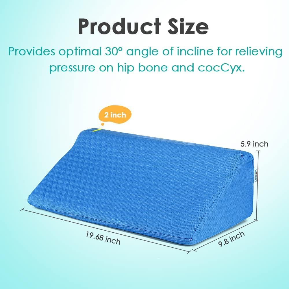 NEPPT Pillow Wedge for Sleeping after Surgery Bed Incline Pillow Waterproof Foam Wedge Cover Patient Turning Device Prevention Bed Sores Relieve Back Pain Pregnancy Body Positioners (Blue - Gel) image number 5