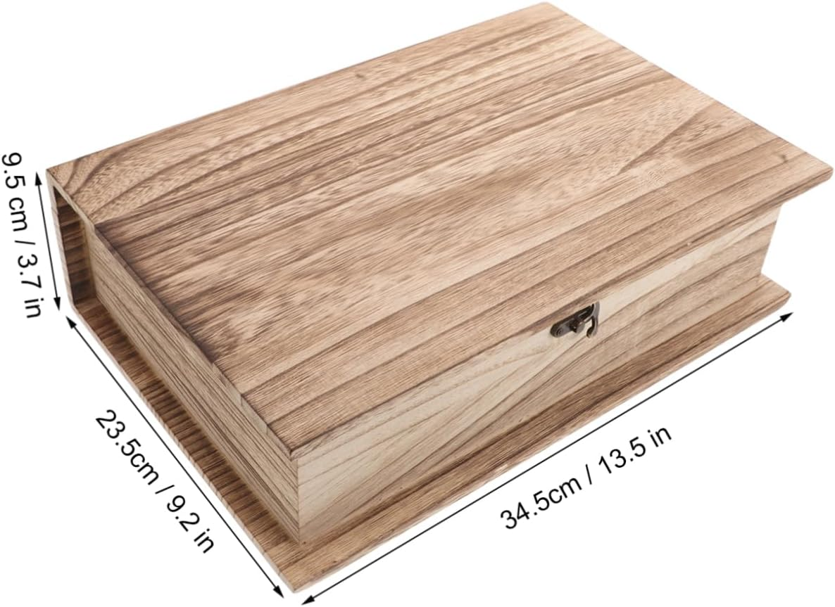 Wooden Book Storage Box with Hinged Lid Large Organizer for Jewelry Keepsakes and Memorabilia Vintage Style Decorative Container for Home Use image number 5
