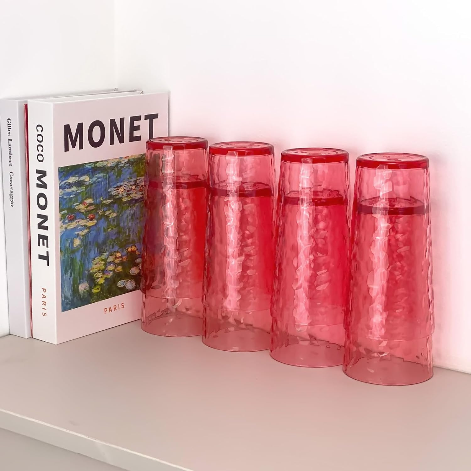 24-Ounce Plastic Tumblers (Set of 8), Reusable Plastic Mugs, Bpa-Free Acrylic to Drink Mugs, Shatter Resistant, Textured Interior, Dishwasher Safe (Red, 24 Ounce) image number 6