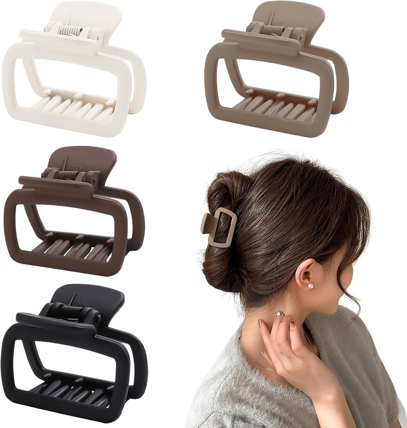 4-Piece Set Elegant Square Hair Clips, Matte Claw Clips, Non-Slip Design, Strong Hold, Hair Styling Accessories for Women and Girls image number 3