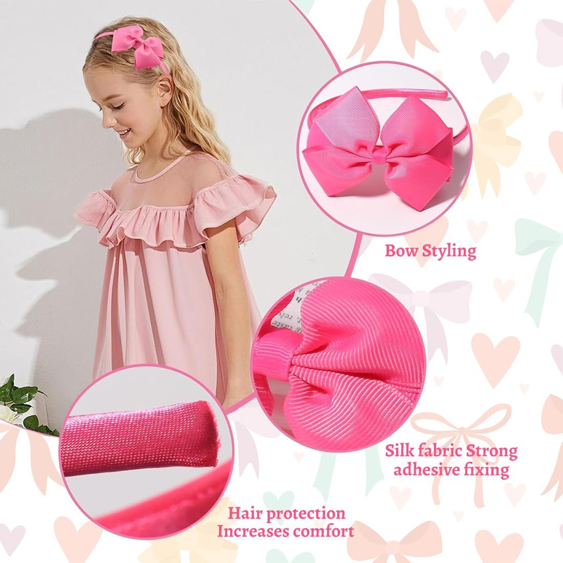 XYTAHDM Pack of 4 Coloured Bows Headbands, Headbands for Girls and Women, Cute Non-Slip Plastic Headbands, Fashionable Hair Accessories for Everyday and Celebrations