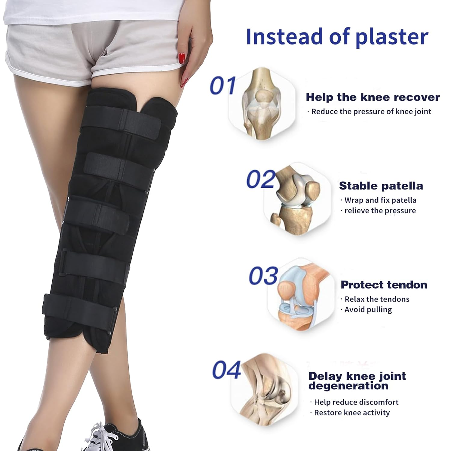 Tri-Panel Knee Immobilizer Full Leg Support Brace, Adjustable Knee Splint for Post-Surgery Recovery, Fracture, ACL and MCL Injuries Straight Leg Brace for Women and Men (S) image number 1