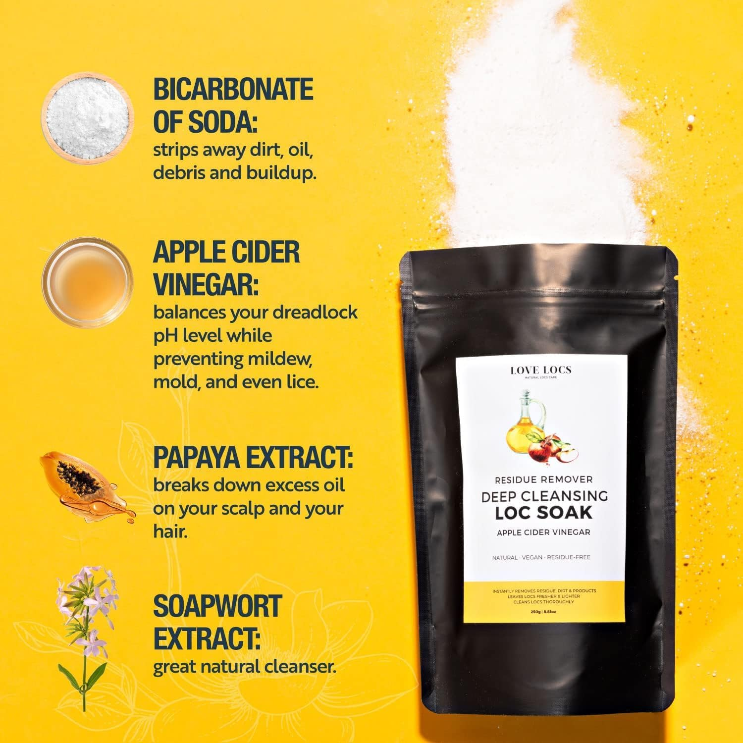 Love Locs Dreadlock Detox Powder with ACV | Deep Clean Loc Soak Wash | Scalp Cleanser for Build up | Cleansing and Clarifying | Natural | Residue-Free | Dreads Hair Products image number 4