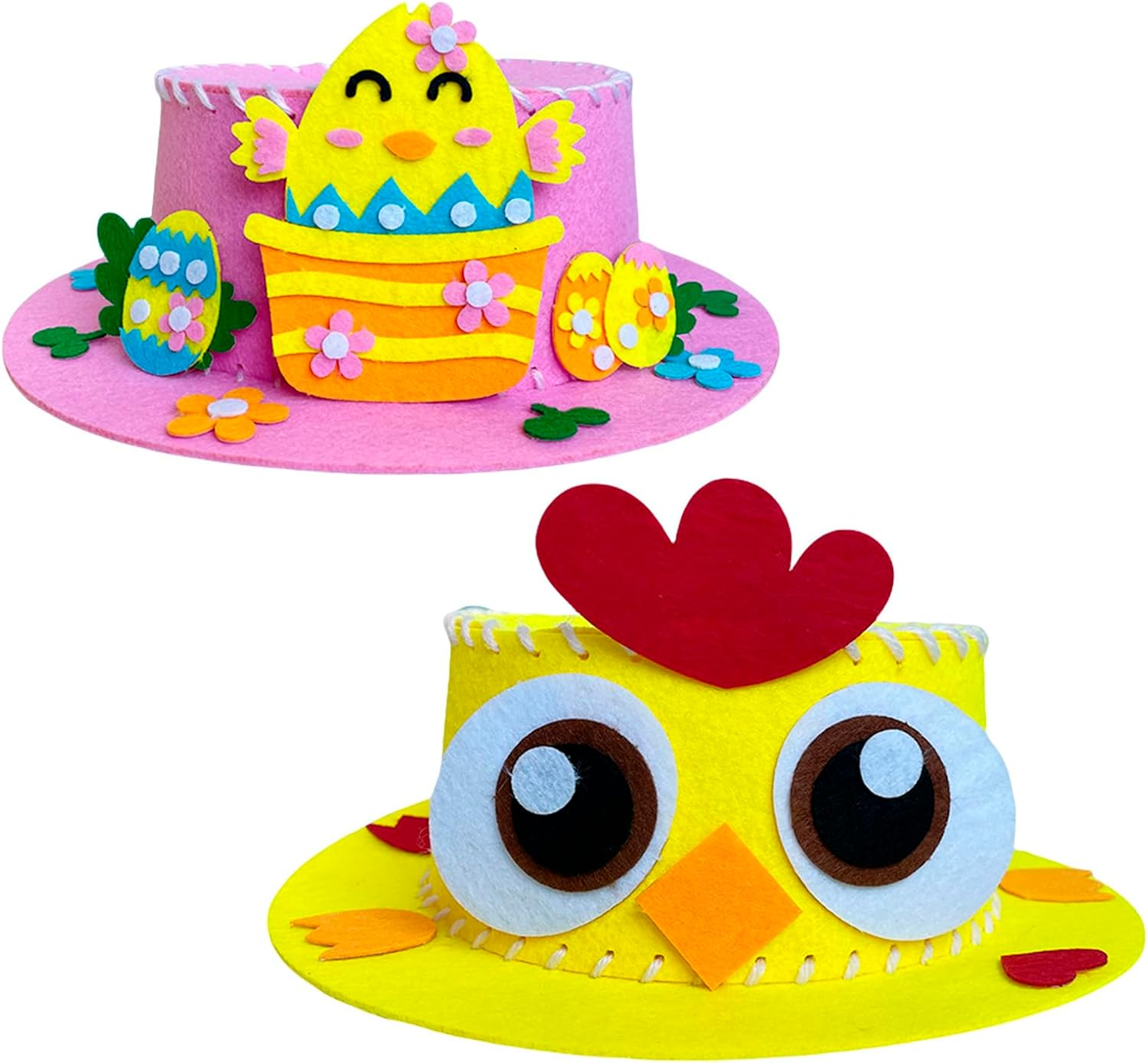 Yayafunfun DIY Easter Bonnet Craft Kit for Kids - 2 Pack Felt Hats with Bunny, Eggs & Reusable Decorations | School Parade Competition Supplies, Easter Crafts for Boys Girls (Age 2+)