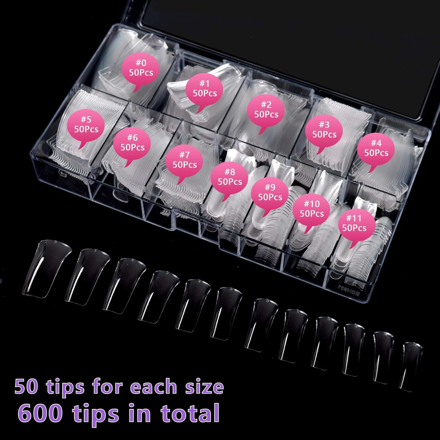 Laza 600Pcs Long Duck Nail Tips, 12 Sizes, Boxed in Box, Clear Duck Nails, Full Coverage, Wide Nail Tips, French False Nail Tips for D Tips image number 6
