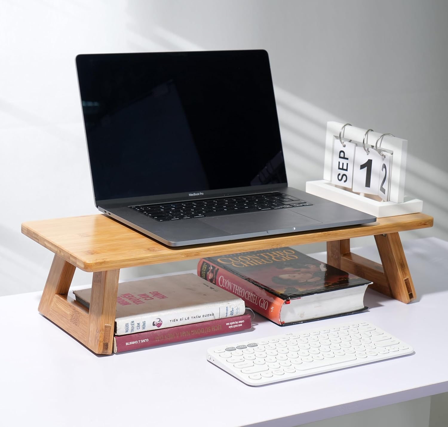 Monitor Stand, Monitor Riser with Storage for Computer Desk, Desktop Organizer Stand for Computer, Laptop, Printer, Bamboo (Medium 60 Cm) image number 1