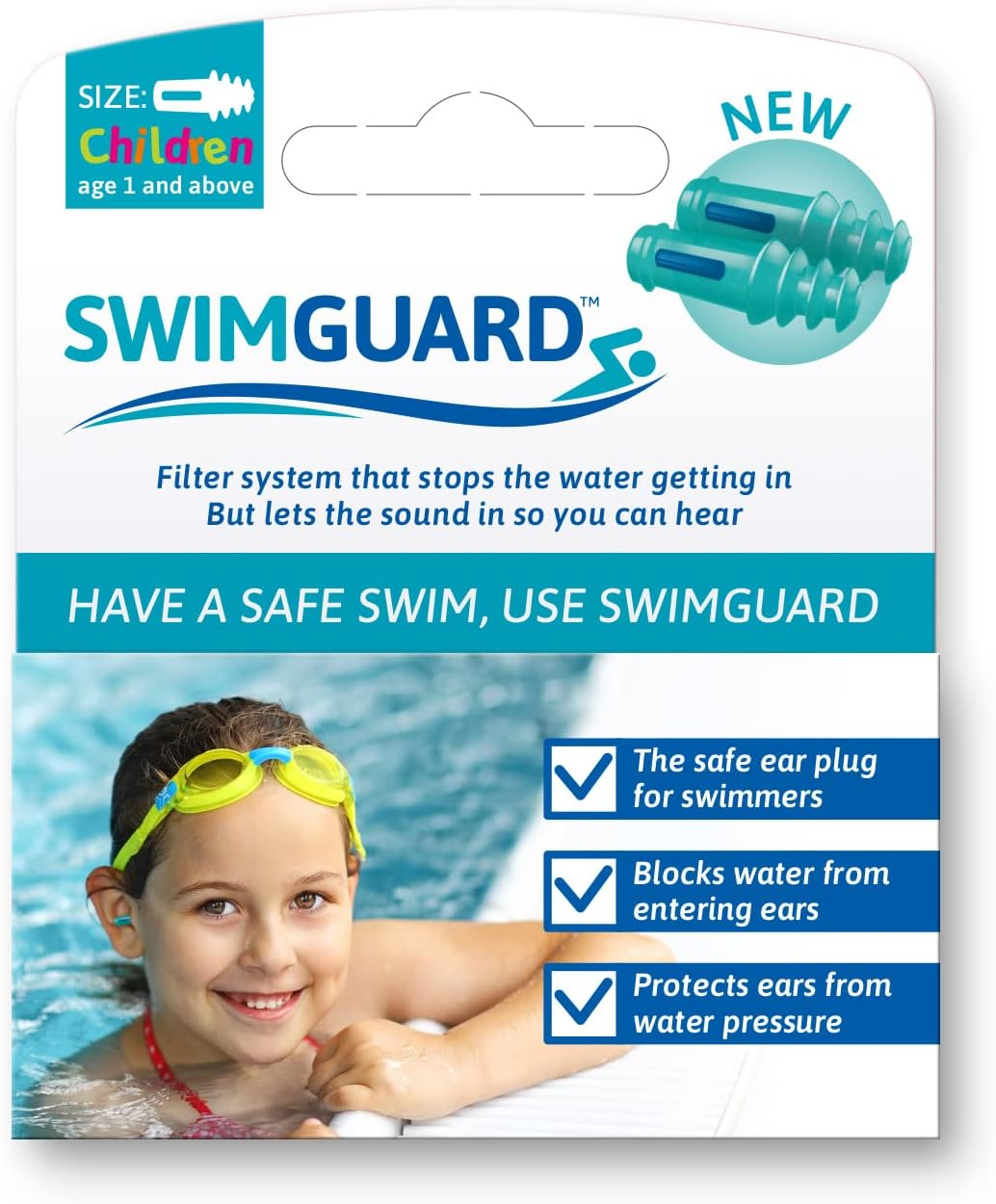 SWIMGUARD Children Ear Plugs for Swimming - Stop Water, Hear Everything! Perfect Water Ear Plugs for Kids Showering - Waterproof, Ergonomic Design, and Reusable Kids Ear Plugs for Swimming