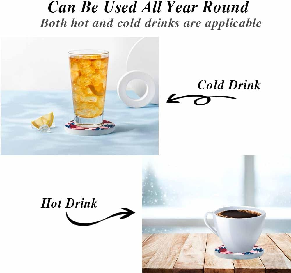 Ofloral American Elements Coasters for Drinks Stars Flag Stripes Art Graffiti National Day Cups Place Mats for Home Decor Set of 2, 4 Inch