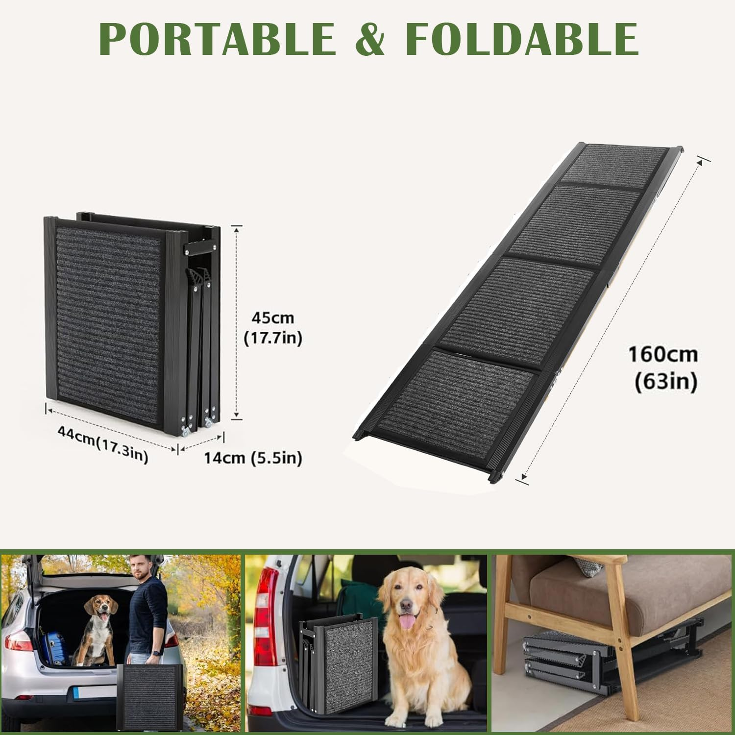 Dog Ramp for Car, 160Cm Folding Ramps for Large Dogs, Dog Stairs for Trucks, Cars and SUV, Supports up to 250 Lbs (63'' L X 17'' W) image number 4
