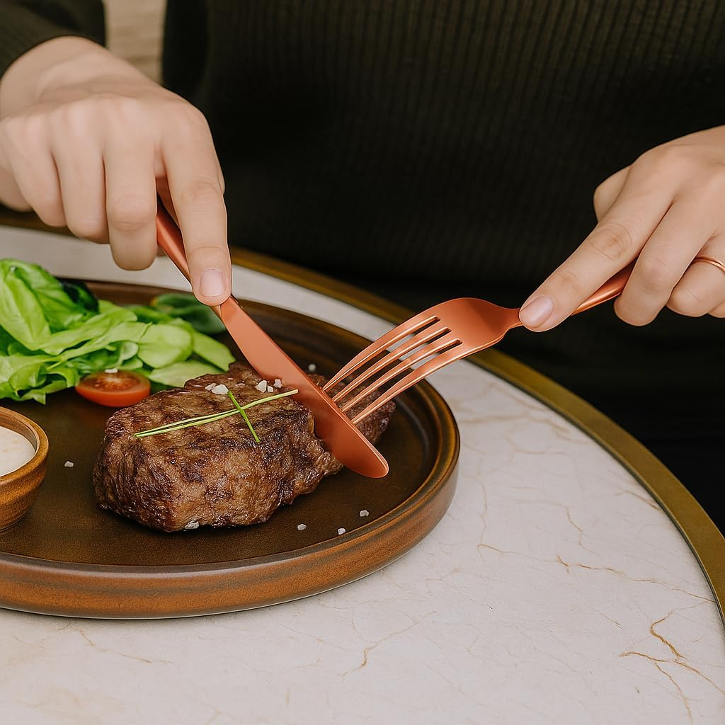 Salesbay Cutlery Set Rose Gold 16 Pcs Stainless Steel Knife Fork Spoon Stylish Teaspoon Kitchen image number 2