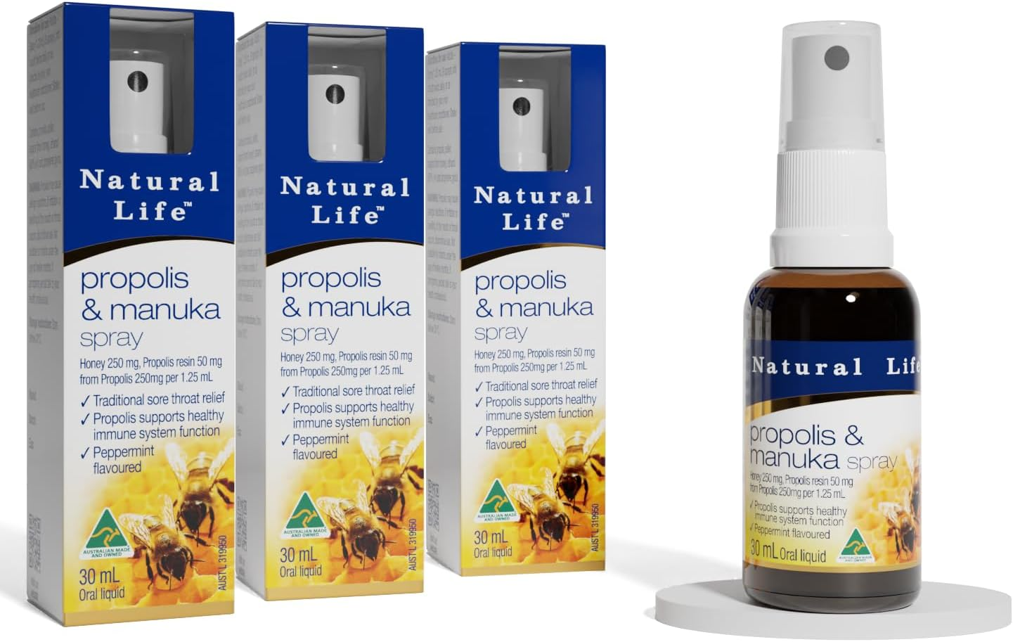 Natural Life&trade; Propolis & Manuka Honey Spray | 30Ml | 20% (4-Pack)