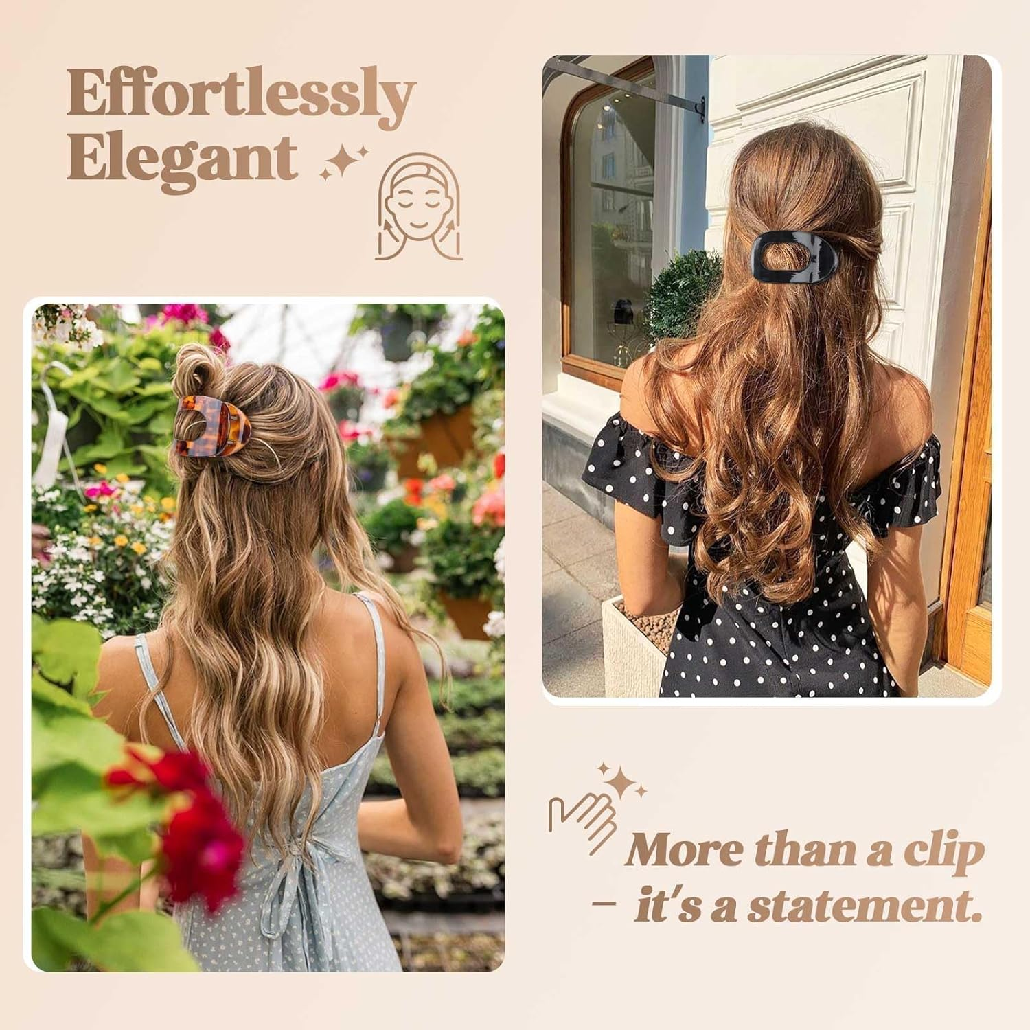 Tumurup Flat Hair Clips for Women &ndash; 5 Pack Large Hair Claw Clips for Thick & Thin Hair, Strong Hold Noslip Grip for All Hair Textures Accessories Women and Girls, Leopard Print