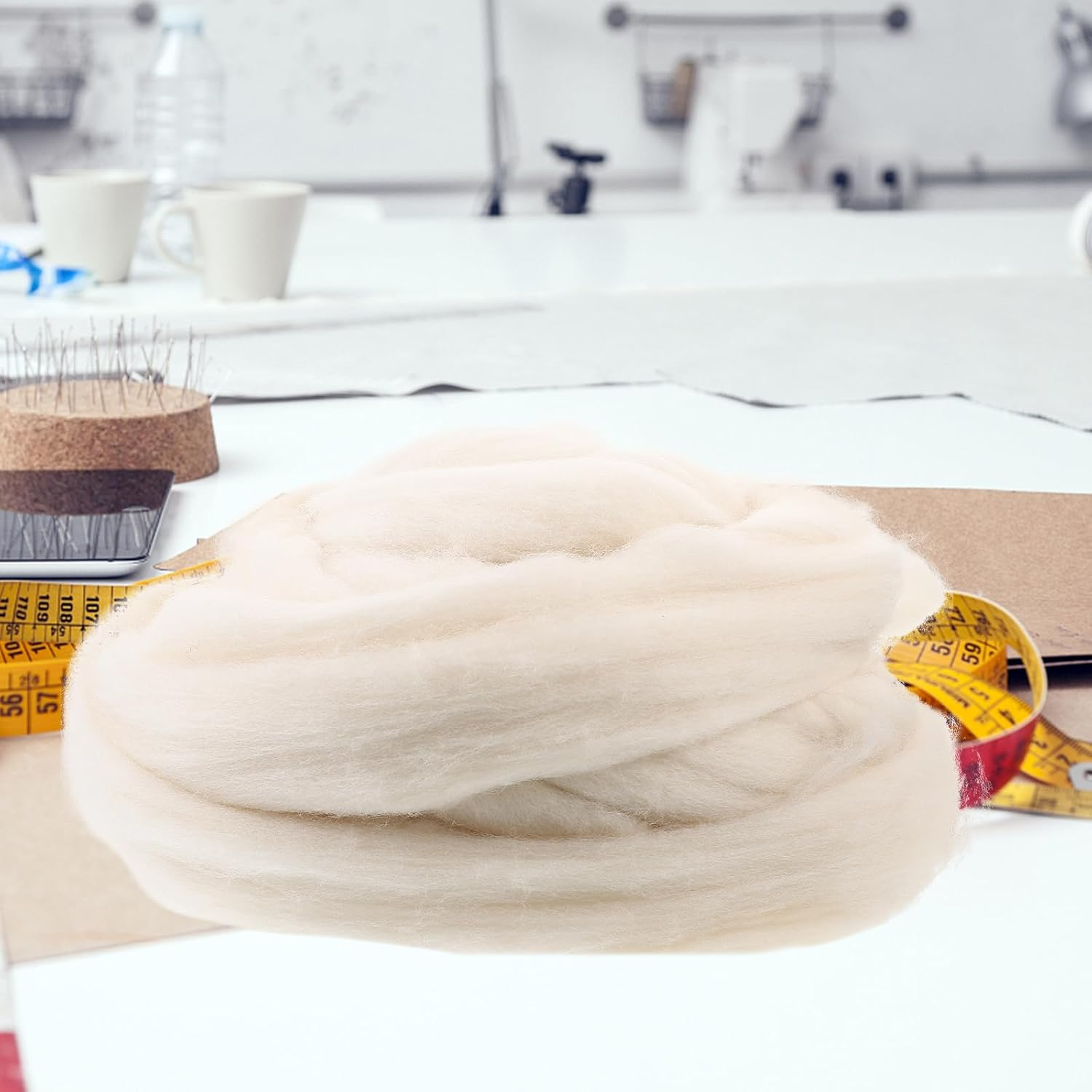 TEHAUX Needle Felting Wool, Natural White Wool Roving for Needle Felting, Wool Roving Yarn, 200G Galatea Soft Fiber for DIY Crafts, Spinning, Weaving, Doll Making, Wet Felting image number 5