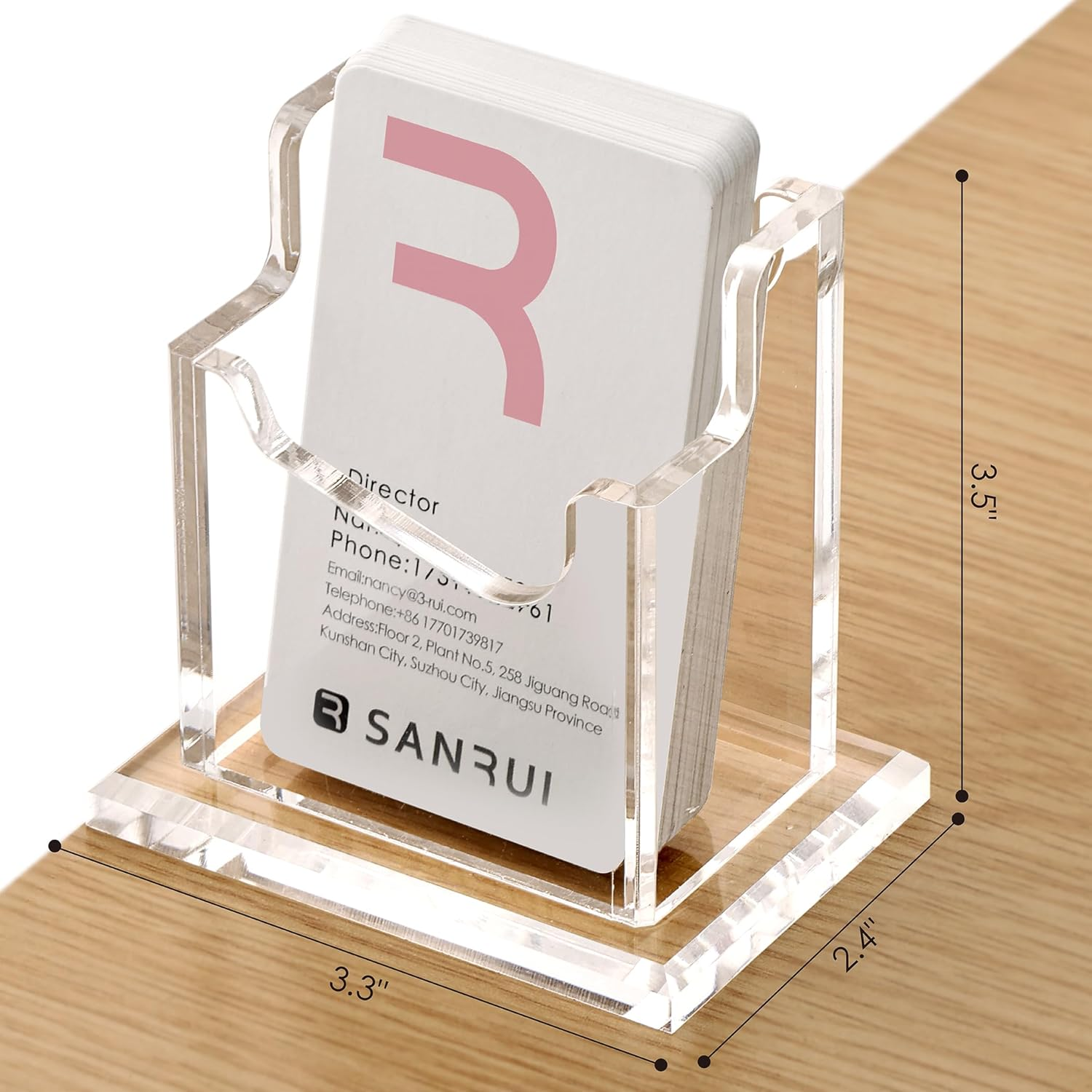 SANRUI Vertical Business Card Holder for Desk，Clear Acrylic Business Card Display Stand，1 Slots ，Holds 50-60 Cards image number 2