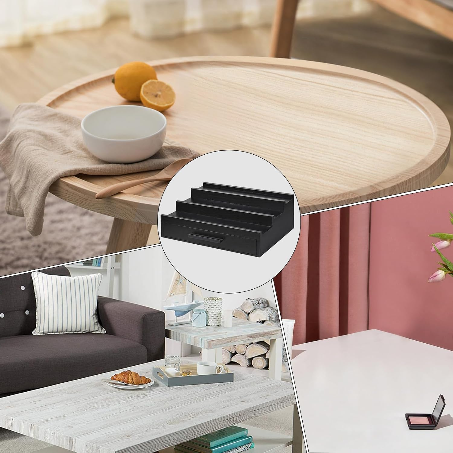 Perfume Rack Organizer | Fragrance Rack Three-Layer Perfume Holder | Perfume Rack, Wooden Perfume Stand, Black Perfume Organizer with -Drawers for Watches, Room