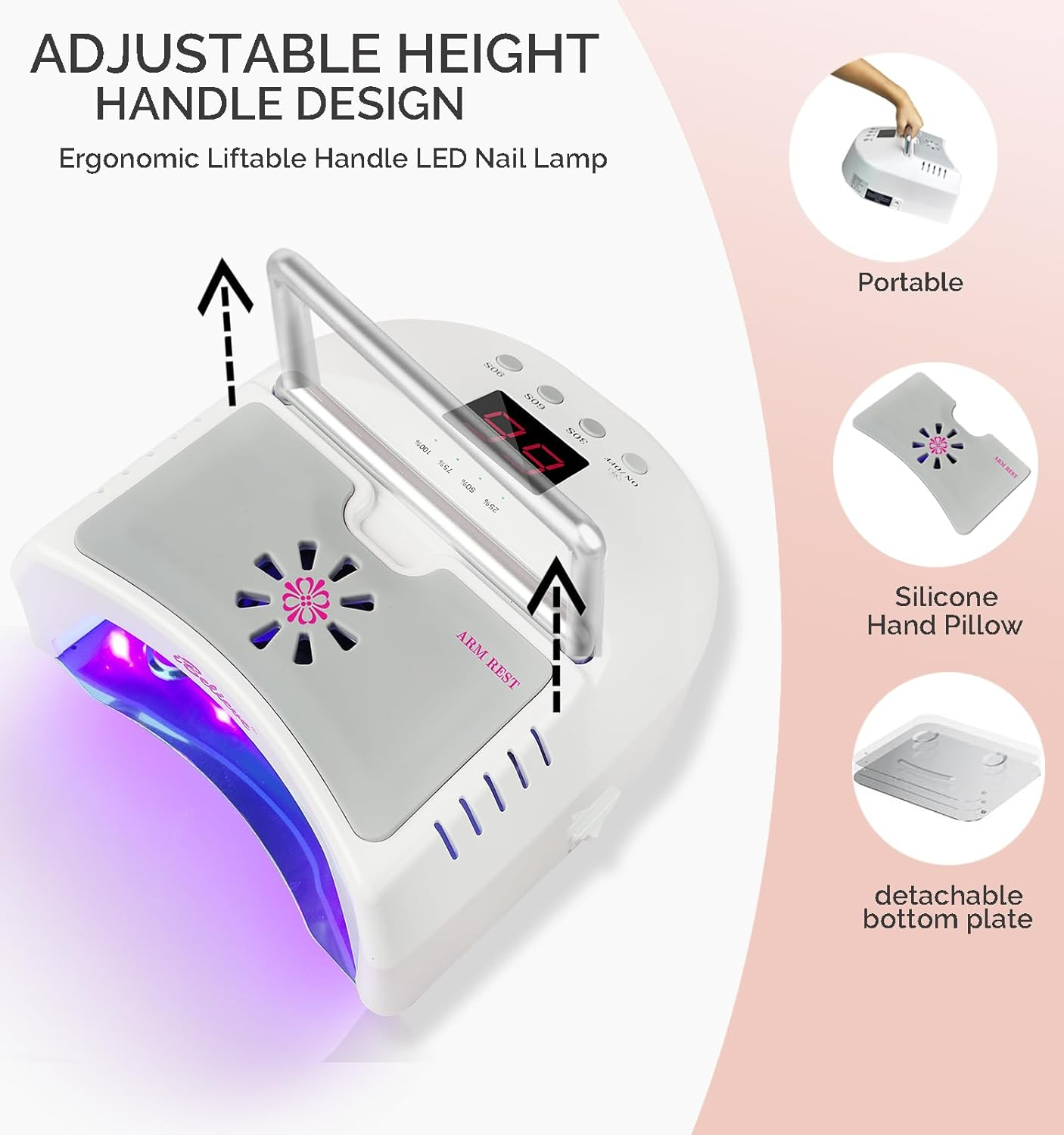 Cordless LED UV Nail Lamp,Professional Nail Dyer for Gel Nail, Nail Light for Acrylic Gel,Curling Lamp for Beauty Salon (White) image number 5