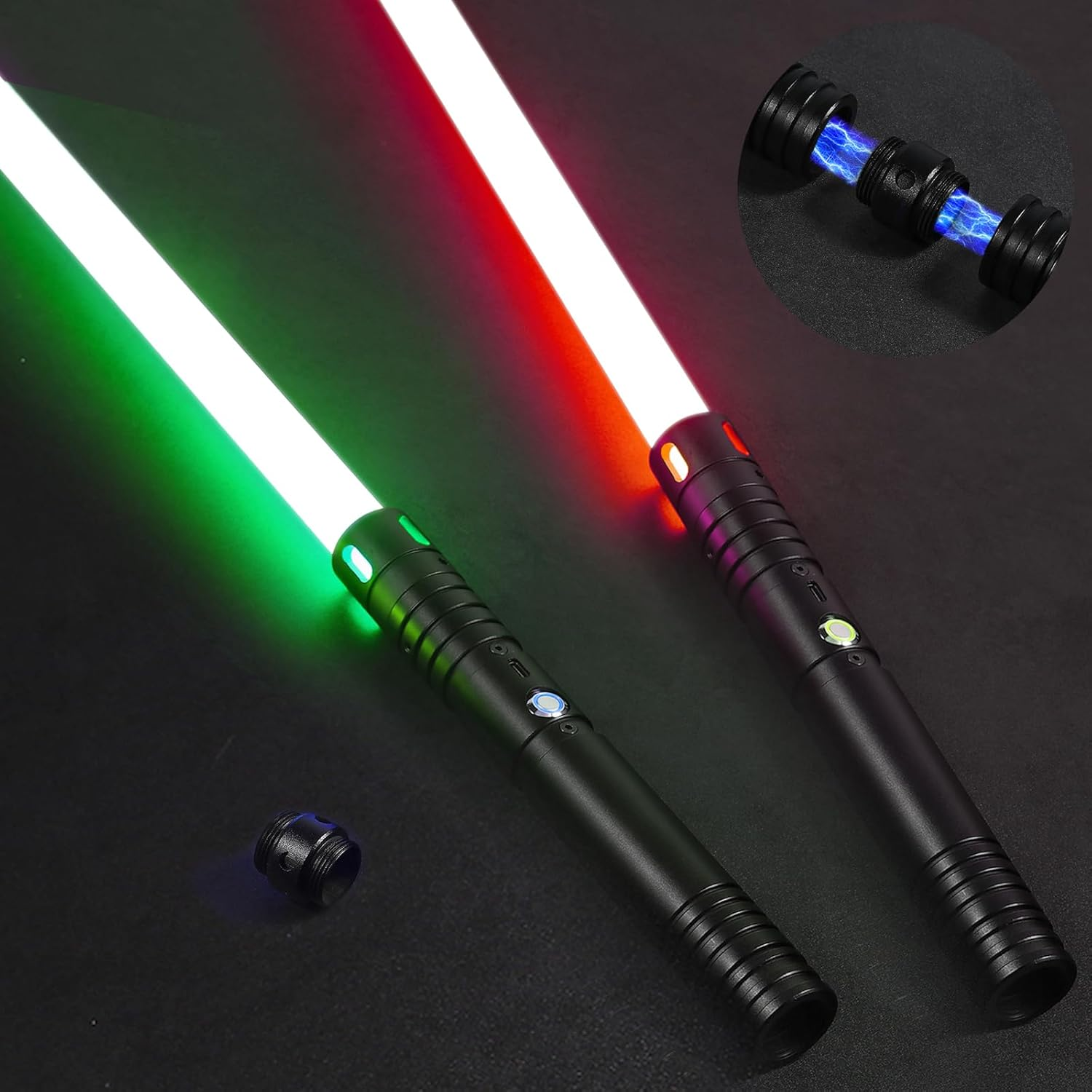 Oomyeh 2Pack FX Dueling Lightsaber Battle Sounds Metal Hilt 15 Colors Changeable 3 Modes 2 in 1 Light Sabers Perfect Christmas Halloween Present for Kids