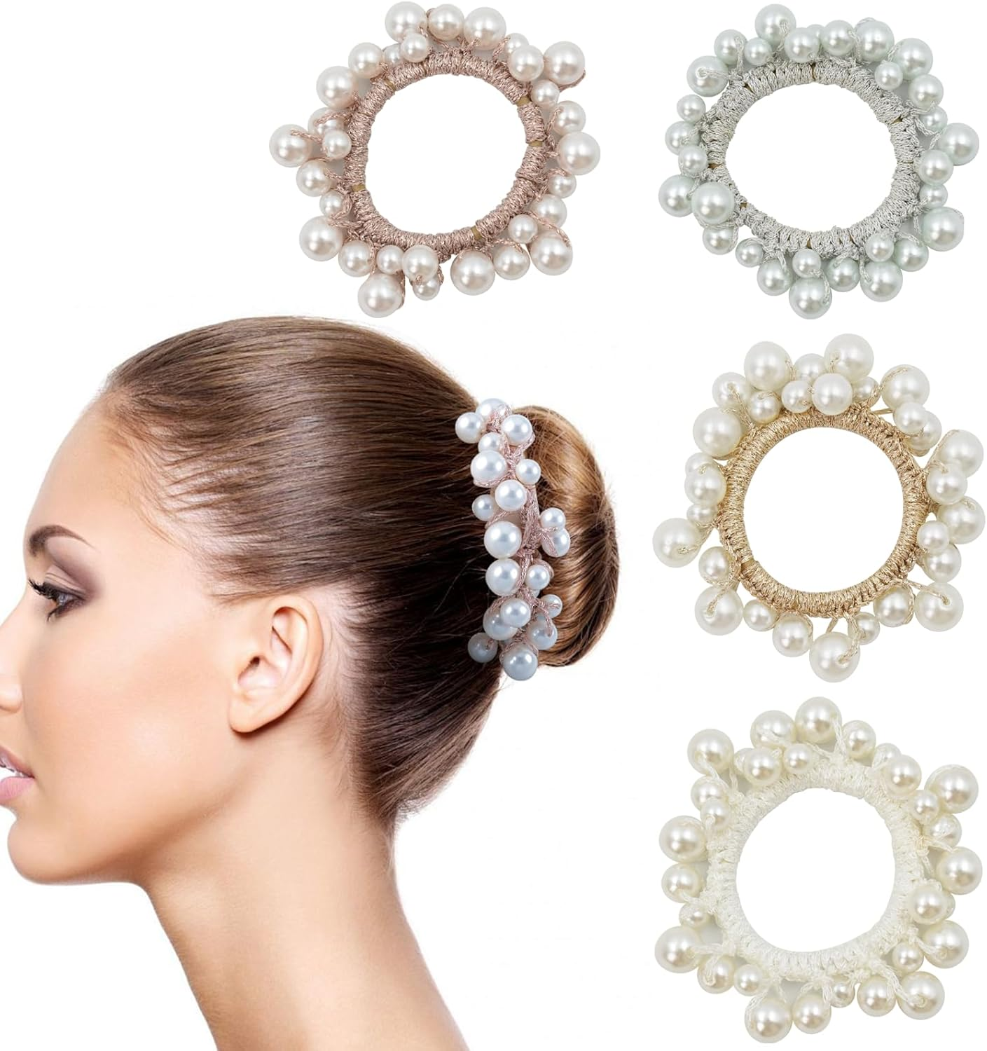 Coriver Women'S Hair Accessories, Pack of 4 Pearls Hair Elastic, Elastic Beads Hair Accessories with Beads, Scrunchies Pearls Rhinestone for Women, Hair Bobbles Scrunchies Girls, Hair Accessories image number 4