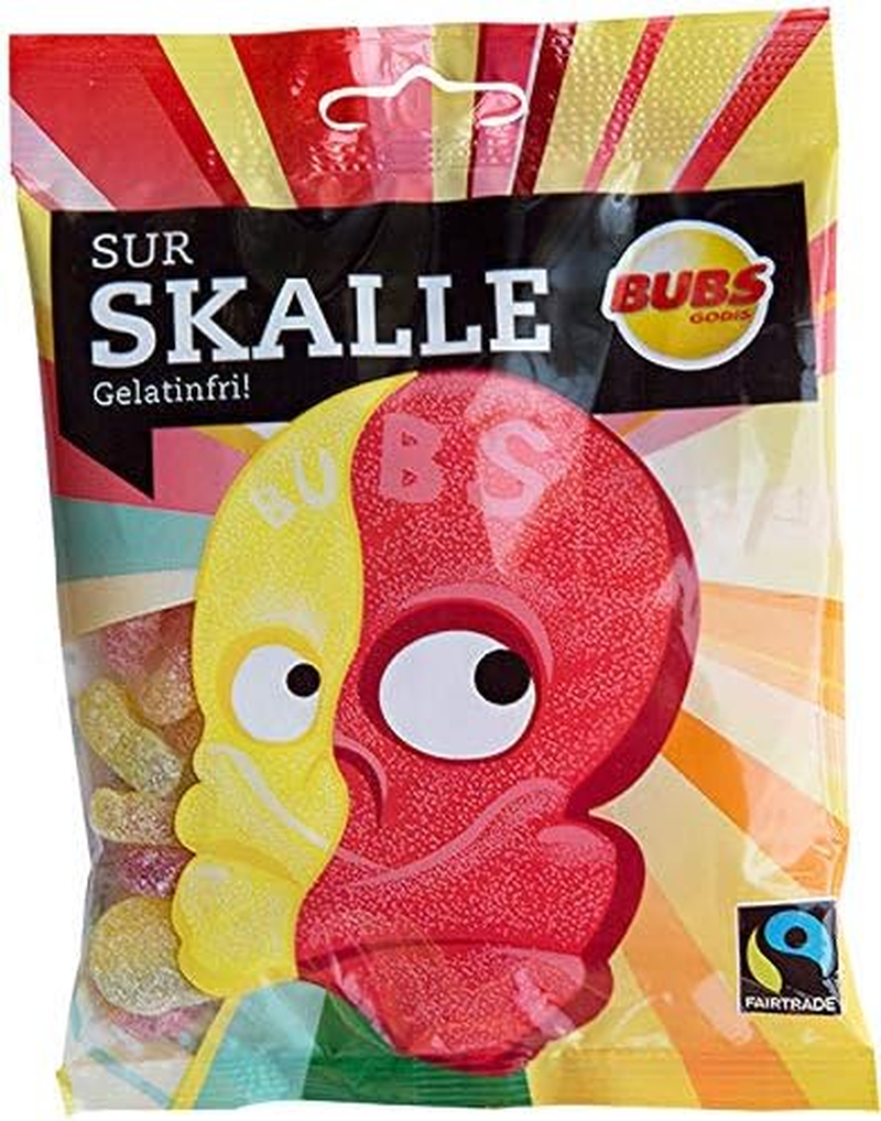 Bubs Godis Skalle Skalle Skull, Gummy, Raspberry, Lemon Flavor, 3.2 Oz (90 G) X 2 Bag Set, Gluten Free, Sweden Sweets