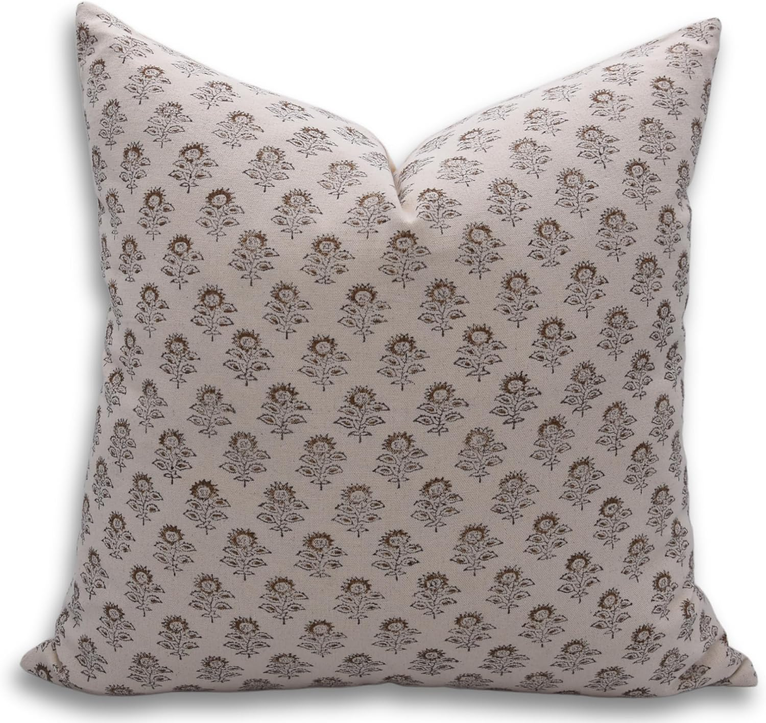 Pillow Covers Duck Canvas Fabric Vintage Handmade Block Floral Print 16X16 Inch Pillowcase Cushion Cover with Hidden Zipper for Living Room, Bedroom, Sofa, Couch, Bed (Mustard-Bagru Buti) image number 1