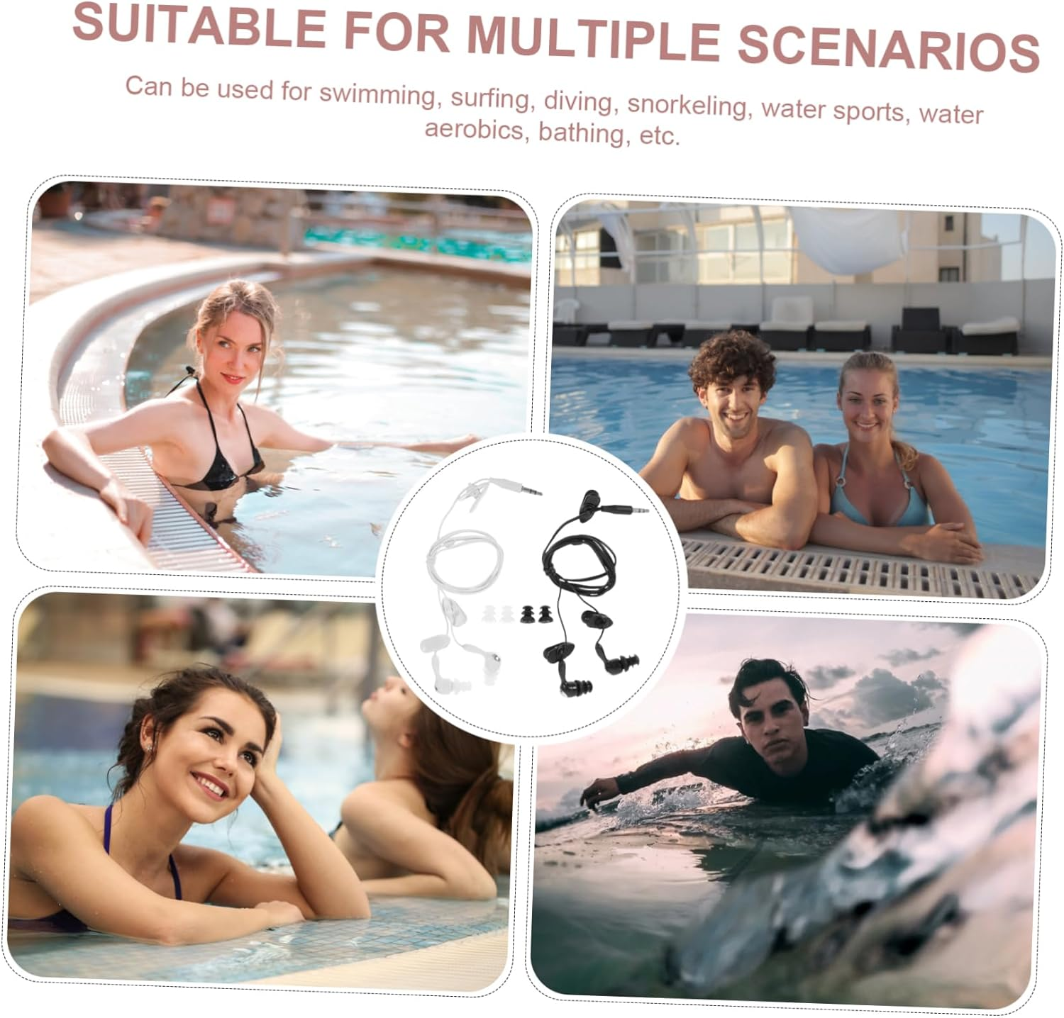 COHEALI 2Pcs Earphones for Swimming Surfing Diving Comfortable Ear Design Protects against Water Infection for Water Sports Aquatic Activities image number 2