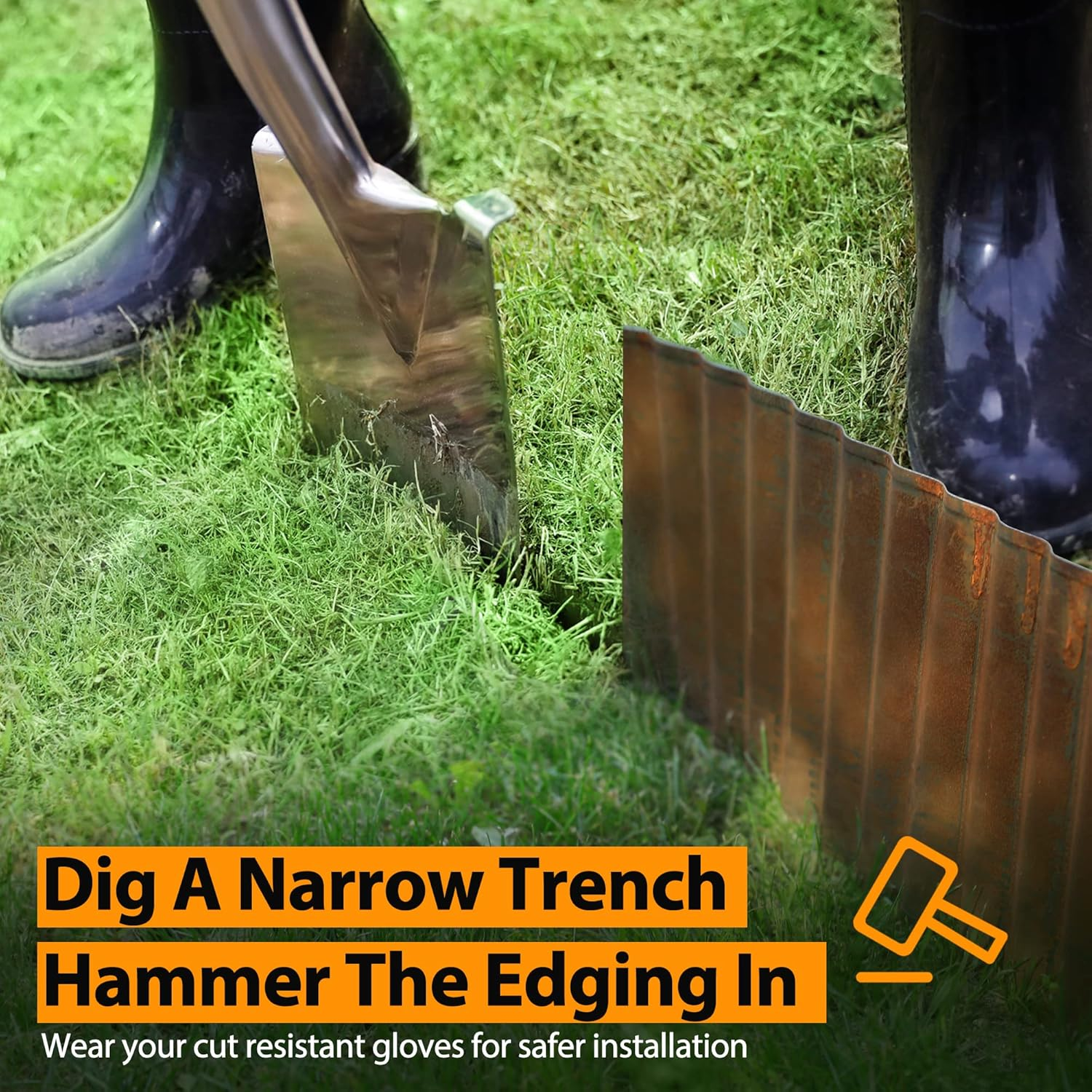 Worth Garden 20 Feet Pre-Rusted Corrugated Edging - 10" H. Sturdy Steel Landscape Lawn Edging - Bendable Metal Long Strips of Garden Border for Raised Flower Bed Tree Surrounds image number 3