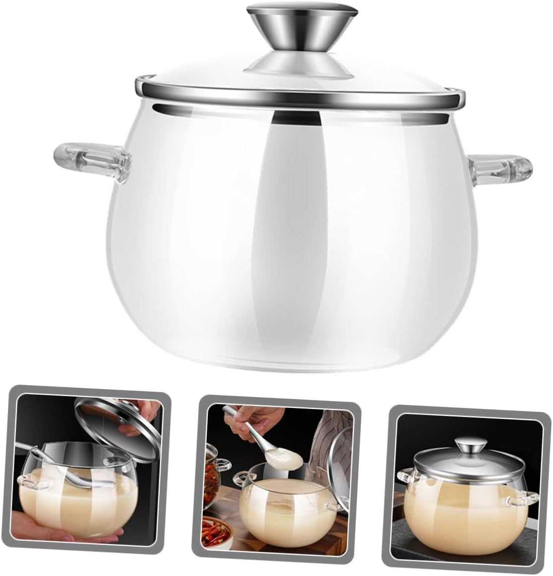 OKUMEYR 1Set Large Capacity Glass Lard Oil Storage Canister Spoon Kitchen Food Storage Jar for Home Use Heat Resistant Smooth Practical Kitchen Organizer