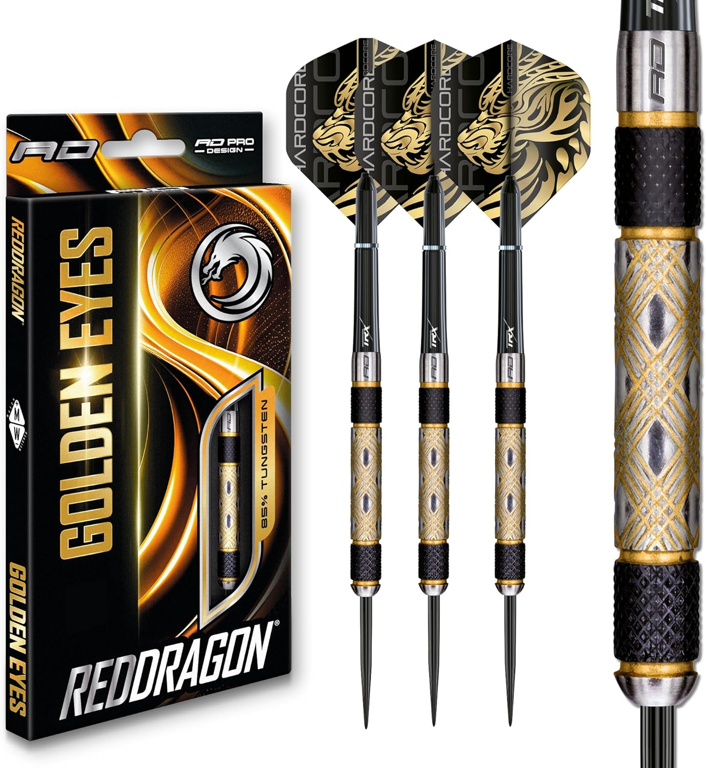 RED DRAGON Golden Eyes Tungsten Professional Darts Set with Flights and Shafts (Stems) image number 1
