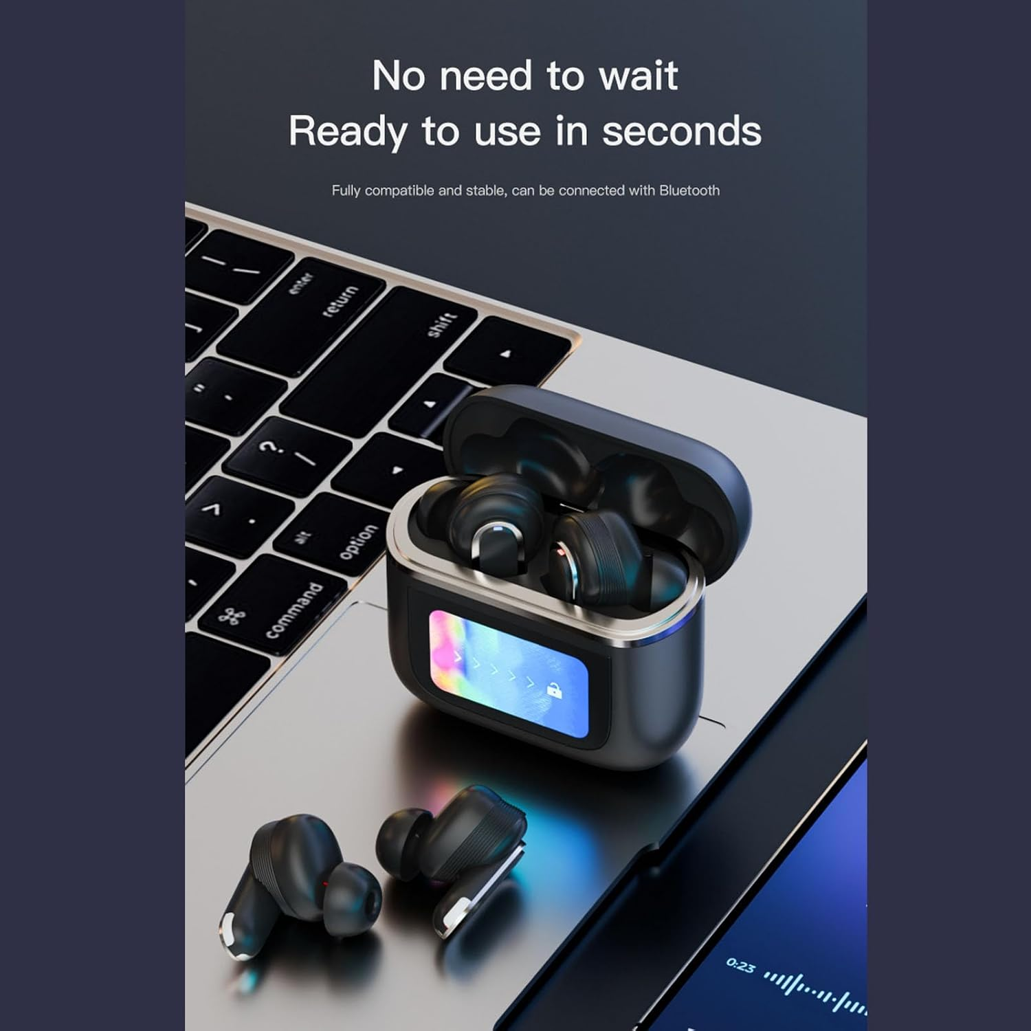 Depisuta Language Translator Earbuds, Wireless Translation Earphones with APP Display Screen 74 Languages 70 Accents Active Noise Cancellation for Travel Business Meetings image number 1