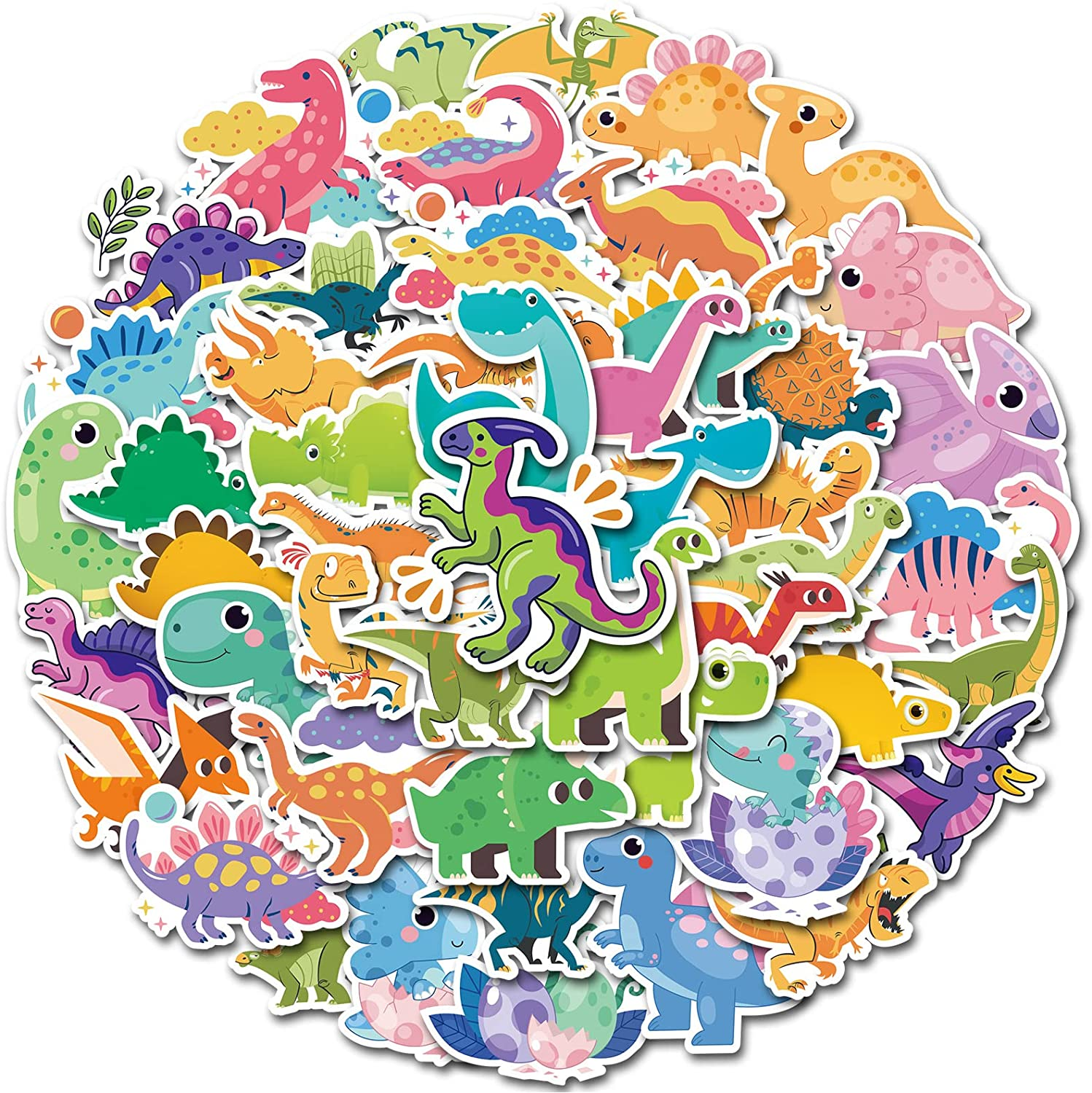Dinosaur Stickers 50 Pcs, Cute Cartoon Vinyl Decal, Waterproof Gifts Sticker Pack for Kids, Cup, Water Bottle, Laptop, Phone