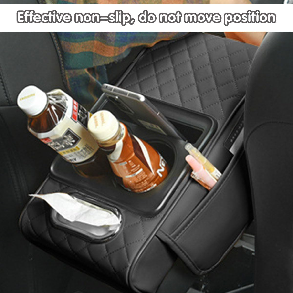 AIMALL Car Armrest Pad with Storage Box and Cup Holders, Lift Console Cushion Support Organizer with Tissue Holder and Phone Slot for SUV Sedan Interior Comfort image number 3