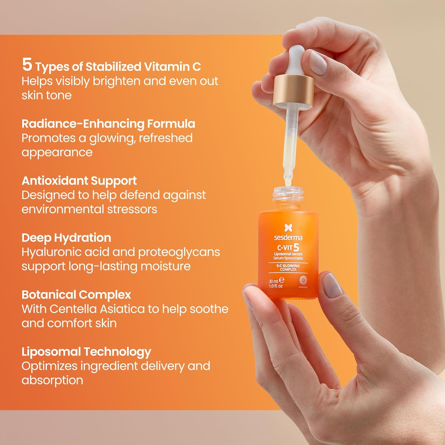 Sesderma C-VIT 5 Vitamins | Hydrated and Radiant Skin | Antioxidant Serum | Pigmentation | Professional Skincare 1.0 Fl. Oz image number 4