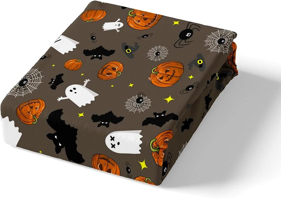 Loussiesd Boys Skull Duvet Cover Pumpkin Lantern Bedding Set for Kids Teens Halloween Horror Ghosts Bats Decor Brown Quilt with 2 Pillowcases 3Pcs Bedding Double Boys image number 2