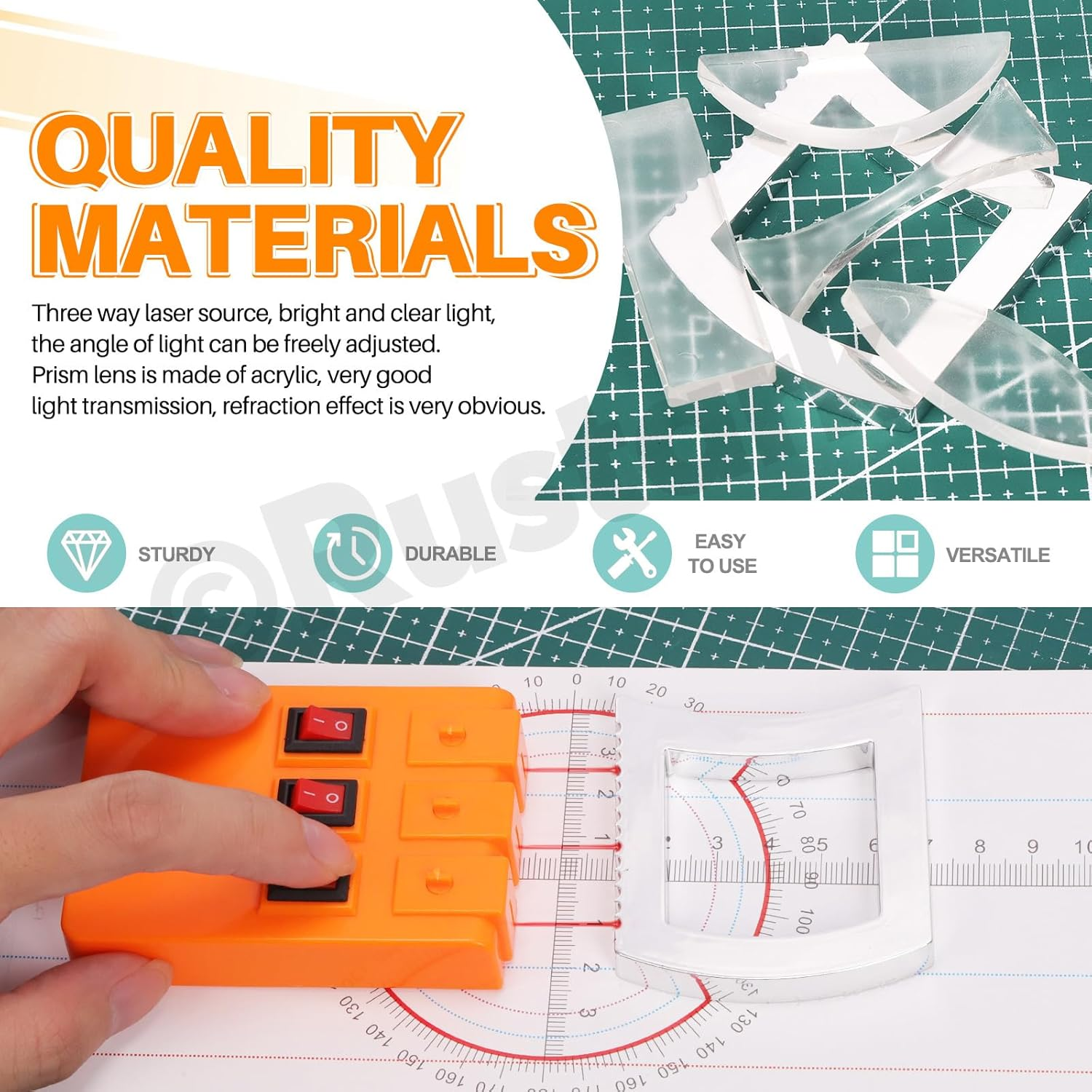 Rustark 1 Set Physics Optical Experiment Kit Prism Lens Optic Reflector Refraction Optics Three Light Source Teaching Demonstration Equipment Optical Physics Kit for Teacher Student Education image number 1