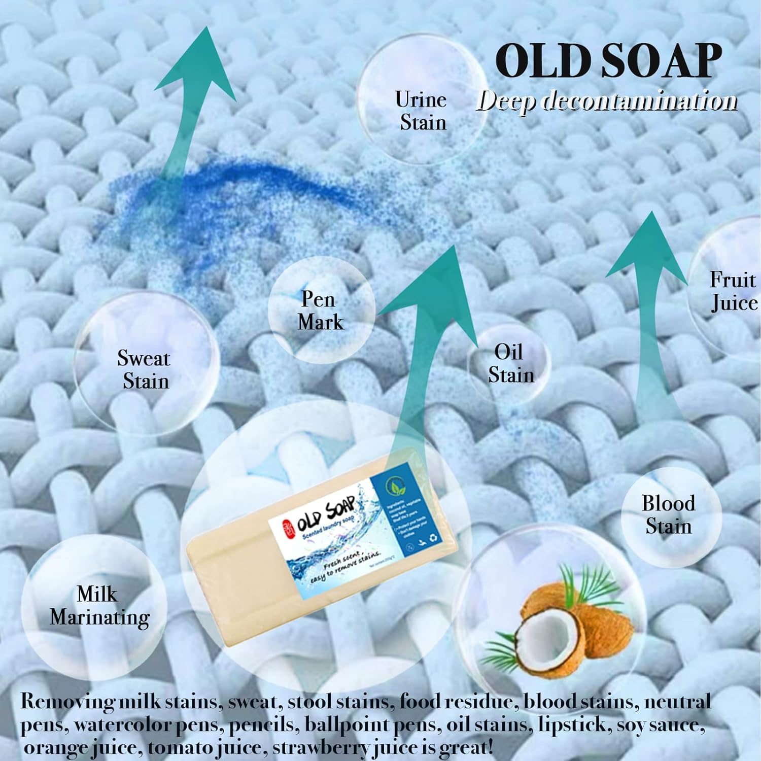 Canal Old Soap Bar with Brush for Stains, Underwear Cleaning, All Purpose Stain Remover for Clothes and Shoes image number 5