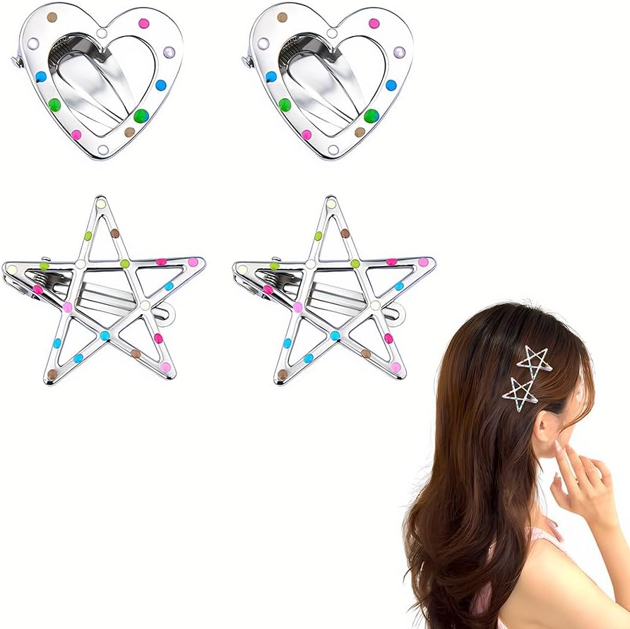 4 PCS Star Heart Hair Clips for Women Girls Y2K 2000S Hair Barrettes Star-Shape Hairpins Punk Side Clip for Short Long Hair Accessories image number 3