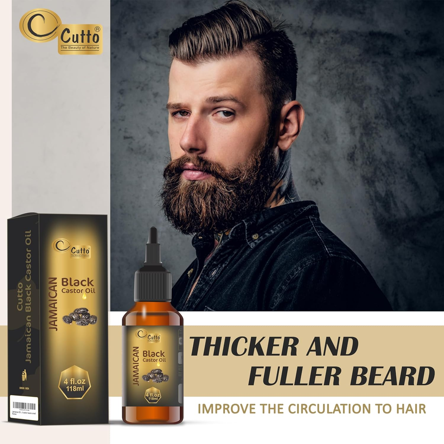 CUTTO -THE BEAUTY of NATURE Jamaican Black Castor Oil (4 Fl Oz/ 118 Ml),Traditional Handmade with Typical and Traditional Roasted Castor Beans Smell image number 1