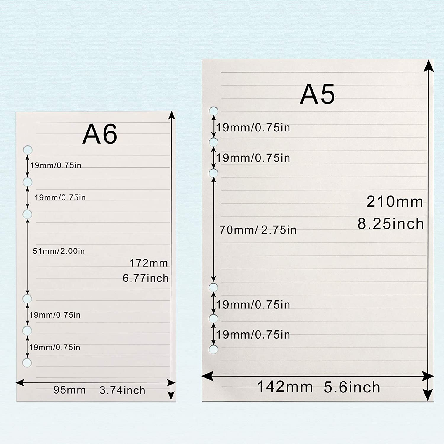 FYY A5 Refill Paper, [3 Pack] 100GSM Thick Refillable Paper 6 Hole Filler Inserts Loose Leaf Paper 135 Sheets (270 Pages) for 6 Ring Binder Journal Notebook-Lined Paper image number 1