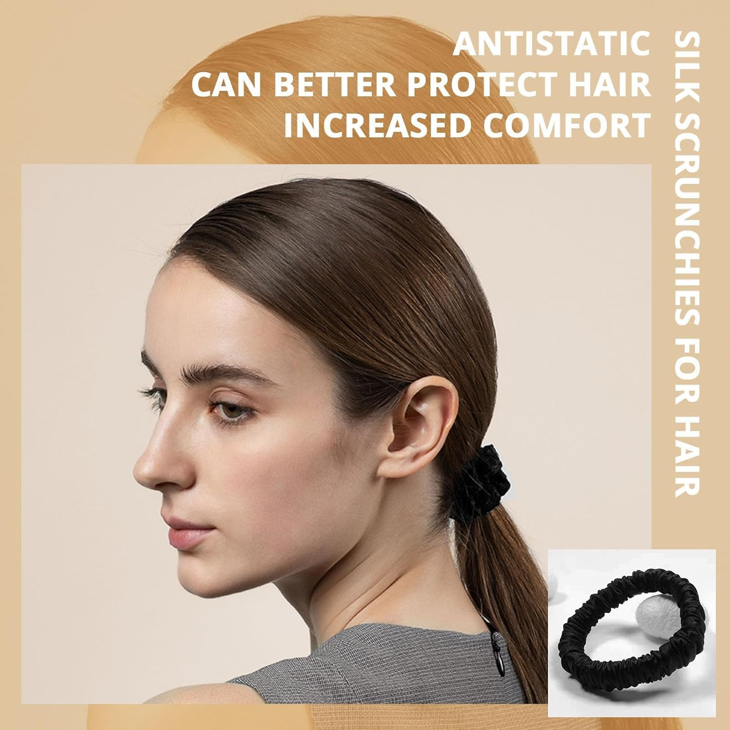 12Pcs Black Satin Scrunchies Hair Ties Bands for Woman Girls, Skinny Silk Satin Hair Scrunchies, Small Ponytail Holders No Damage Breakage for Thin/Thick Curly Long Fine Hair image number 1