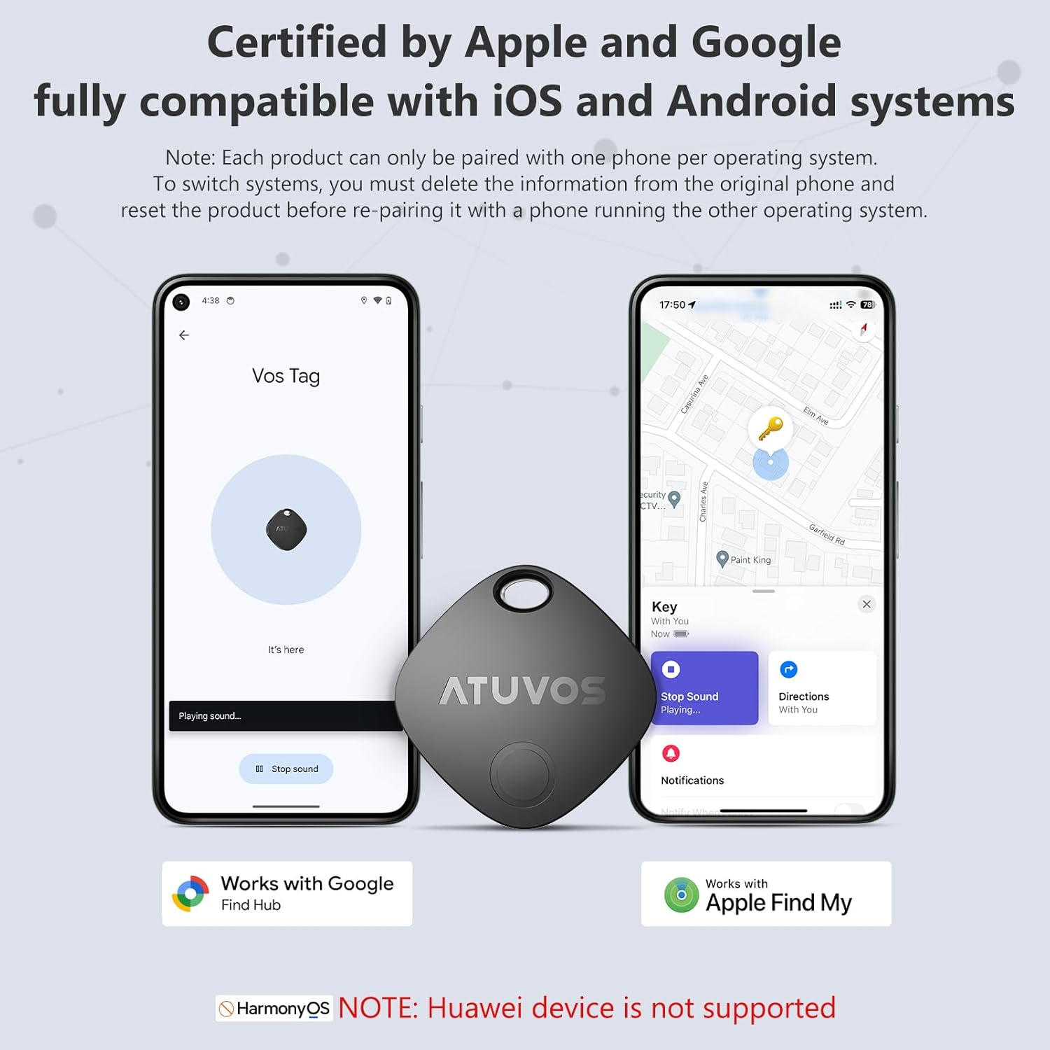 ATUVOS Dual System Air Tracker Tag PRO 2 Pack, Smart Item Finder Works with Android Google Find Hub or Ios Apple Find My APP (Huawei Not Supported), Bluetooth Key Locator for Luggage, Suitcase, Wallet image number 2