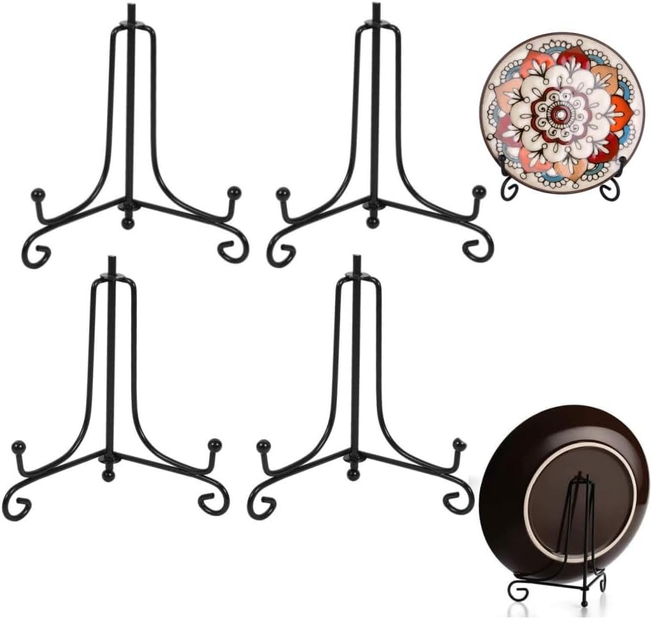 4 Pcs Iron Display Stand,4 Inch Iron Easel Plate Display Photo Holder Stand, Displays Picture Frames, Cookbooks, Decorative Plates, Tablets and Art(Black) image number 5