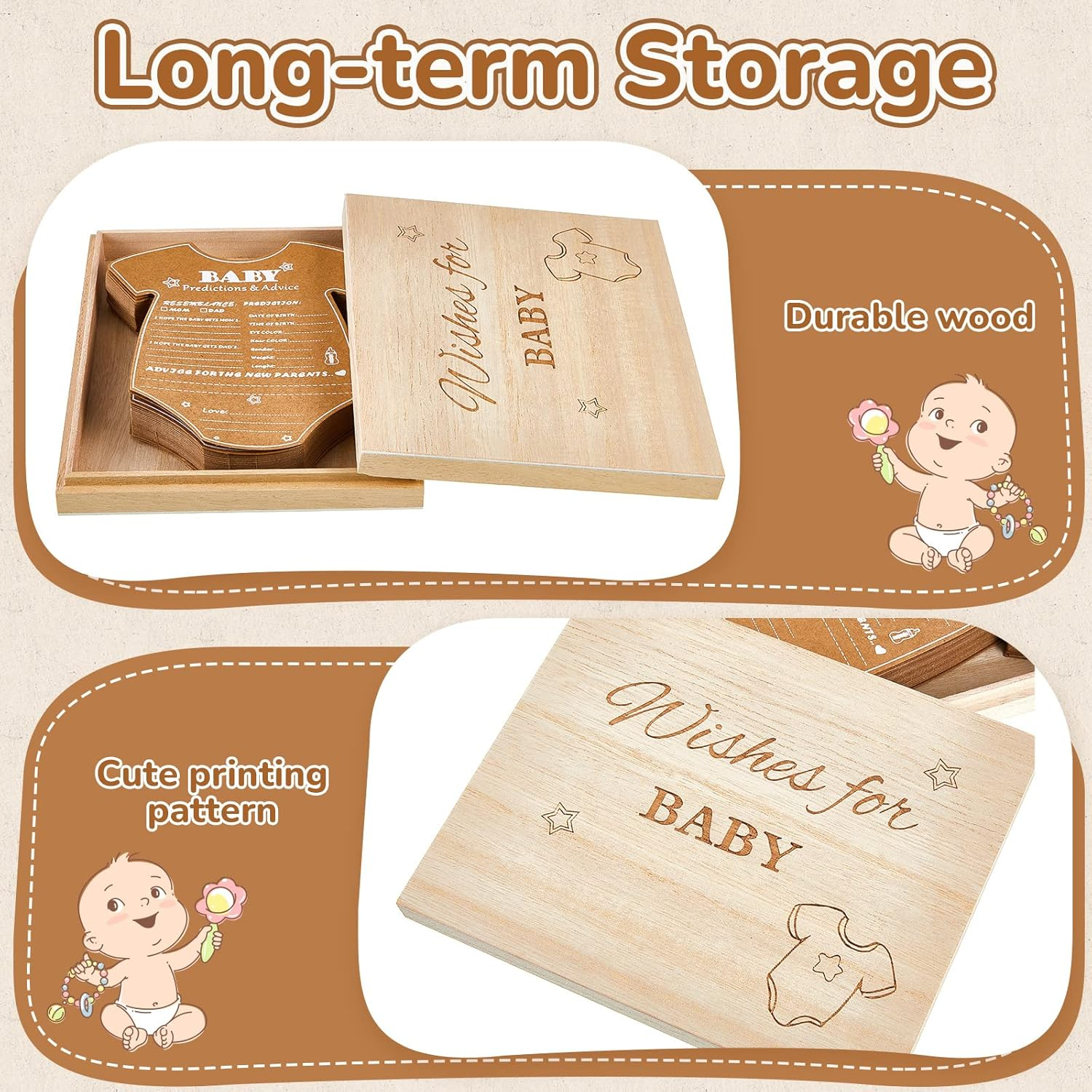 50 Pcs Baby Shower Predictions and Advice Cards with Wood Keepsake Box, Baby Shower Gifts for Guest, Baby Shower Advice Cards Party Favor Supplies Decoration image number 6