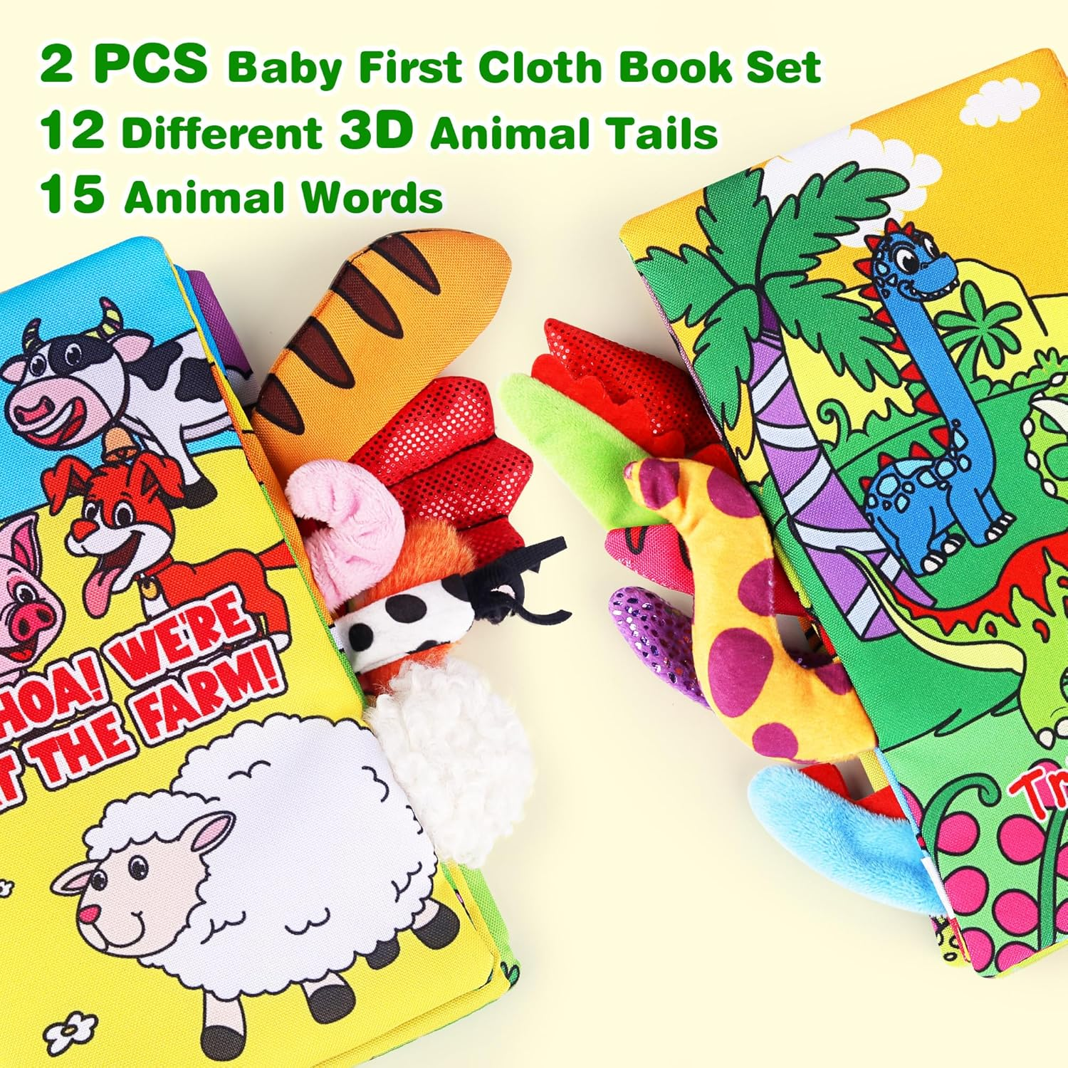 Vanmor Soft Baby Books for 6 Month Old Girls Boys, 2PCS Dinosaurs and Farm Theme Crinkle Cloth Books for Babies 0-6-12-18 Months Tummy Time Toy Infant Car Seat Toys Newborn Christmas image number 4