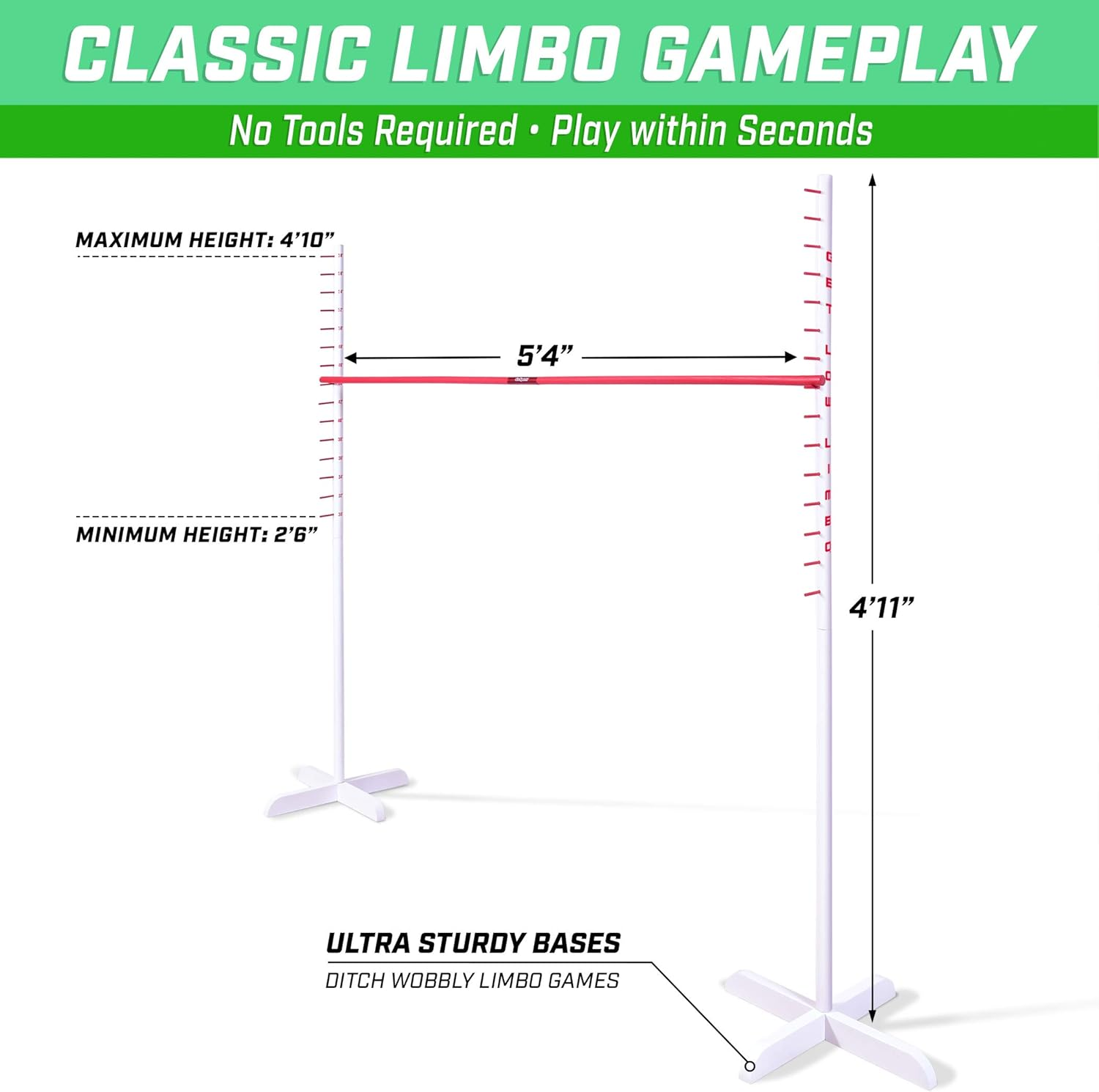 Gosports Get Low Limbo Premium Wooden Limbo Game, Sets up in Seconds - Fun for Kids & Adults